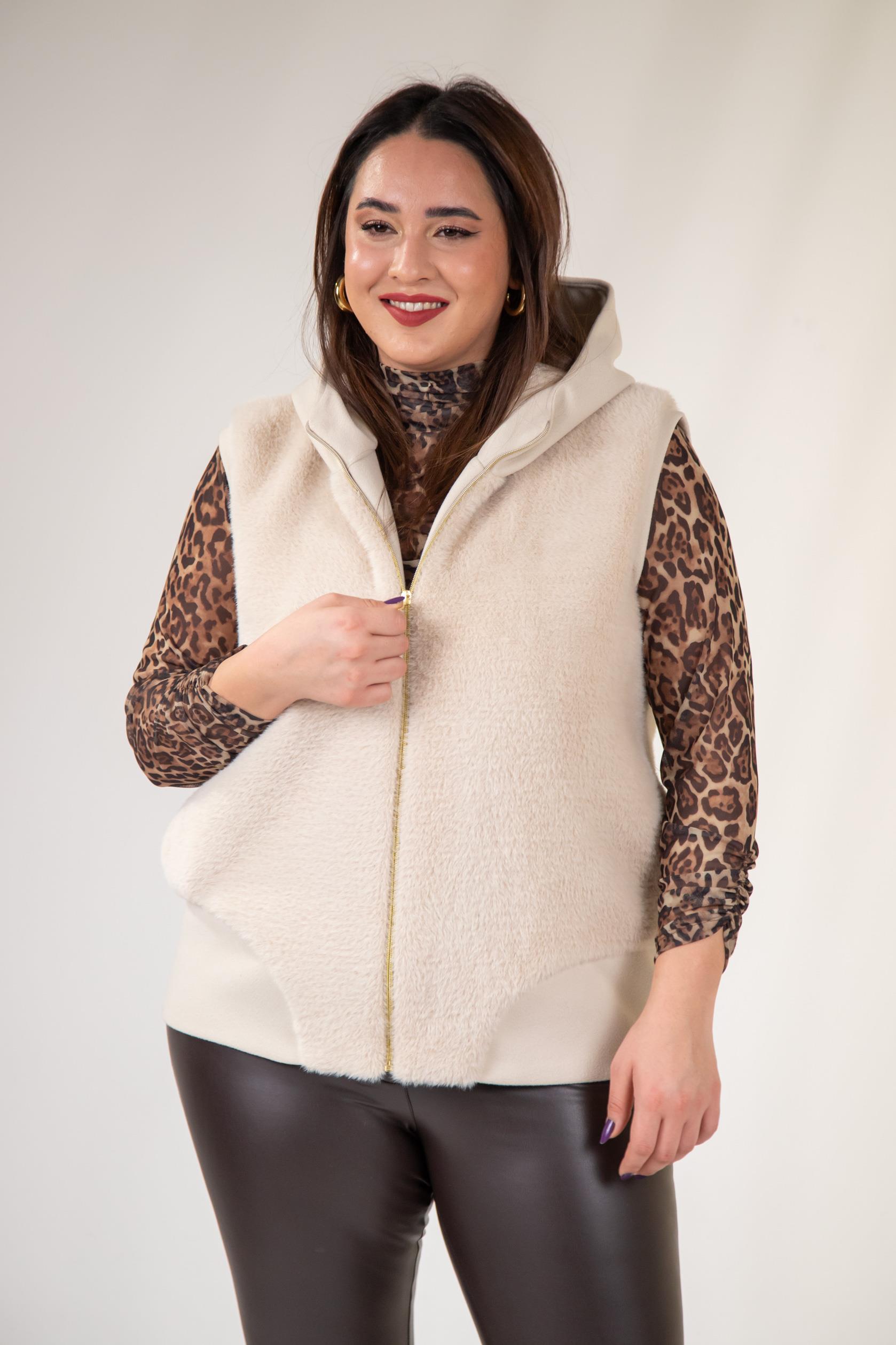 Büyük Beden 12224153 Kürklü Yelek  Bej