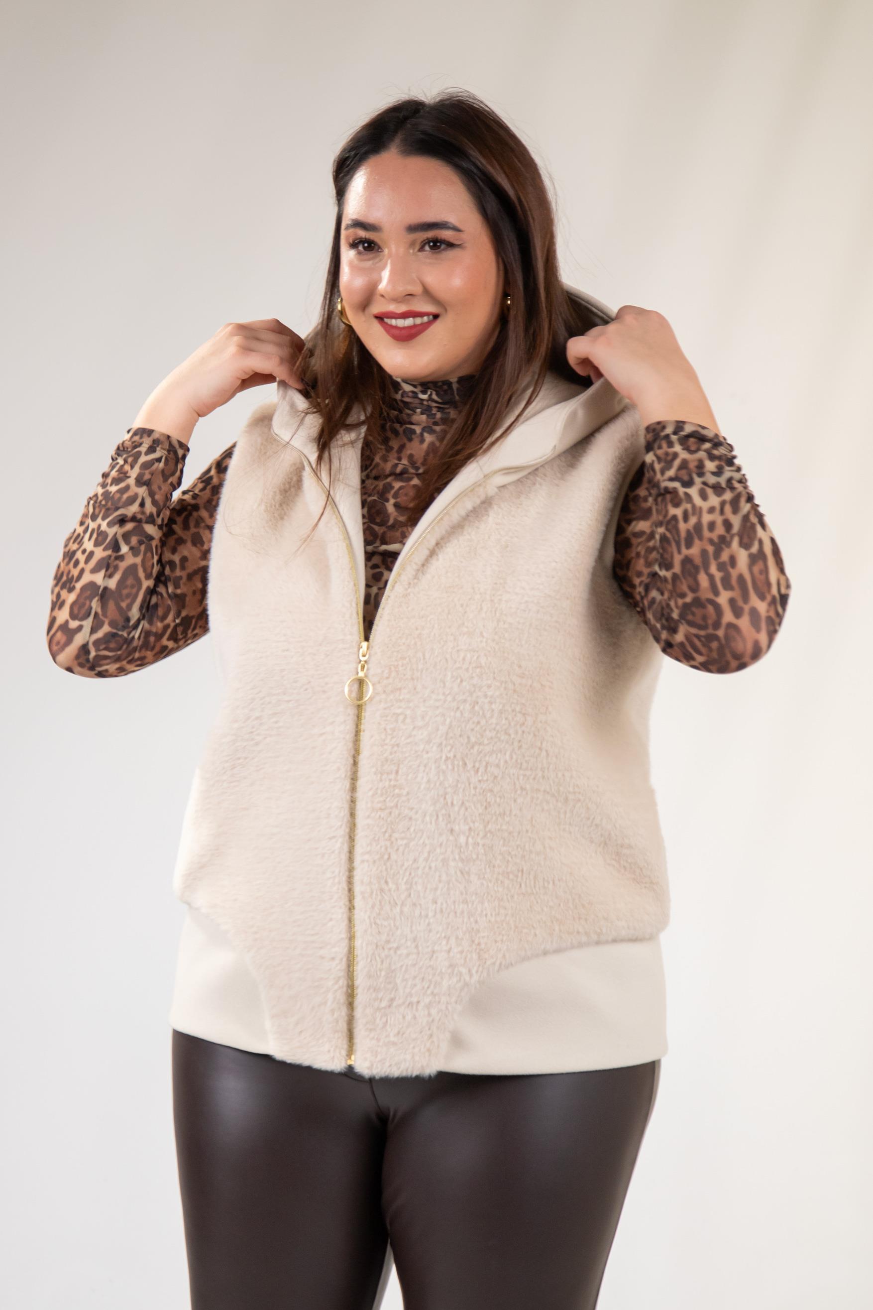 Büyük Beden 12224153 Kürklü Yelek  Bej