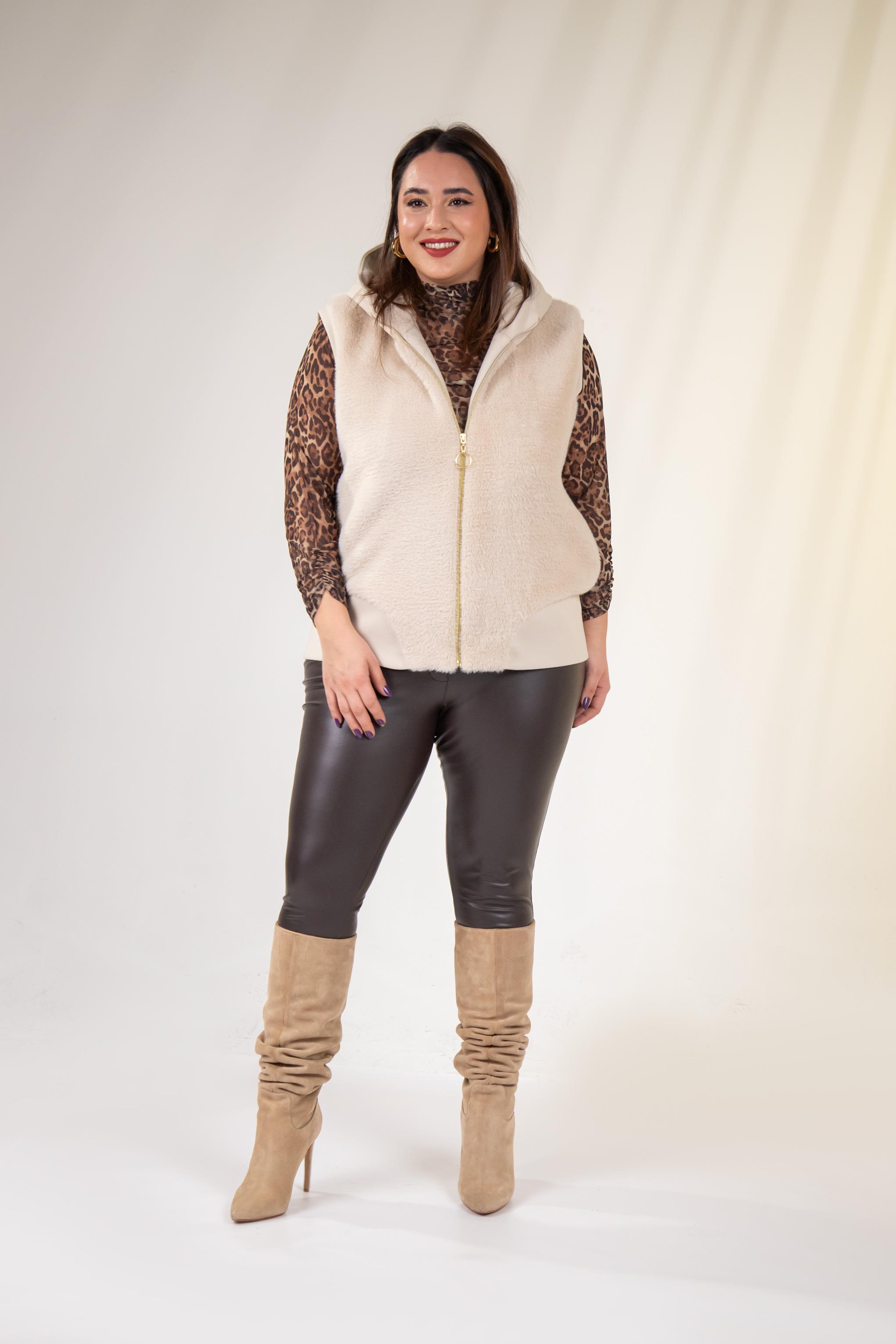 Büyük Beden 12224153 Kürklü Yelek  Bej