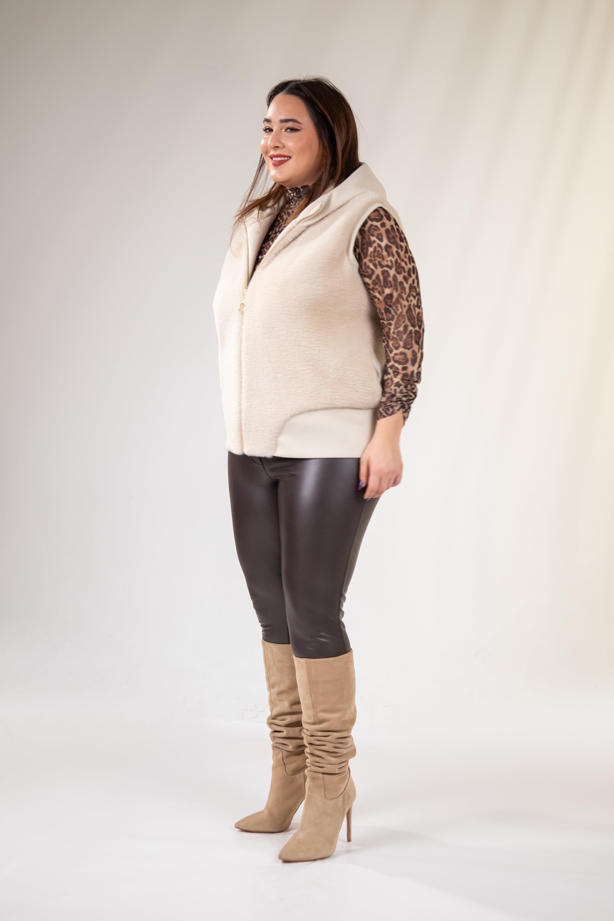 Büyük Beden 12224153 Kürklü Yelek  Bej