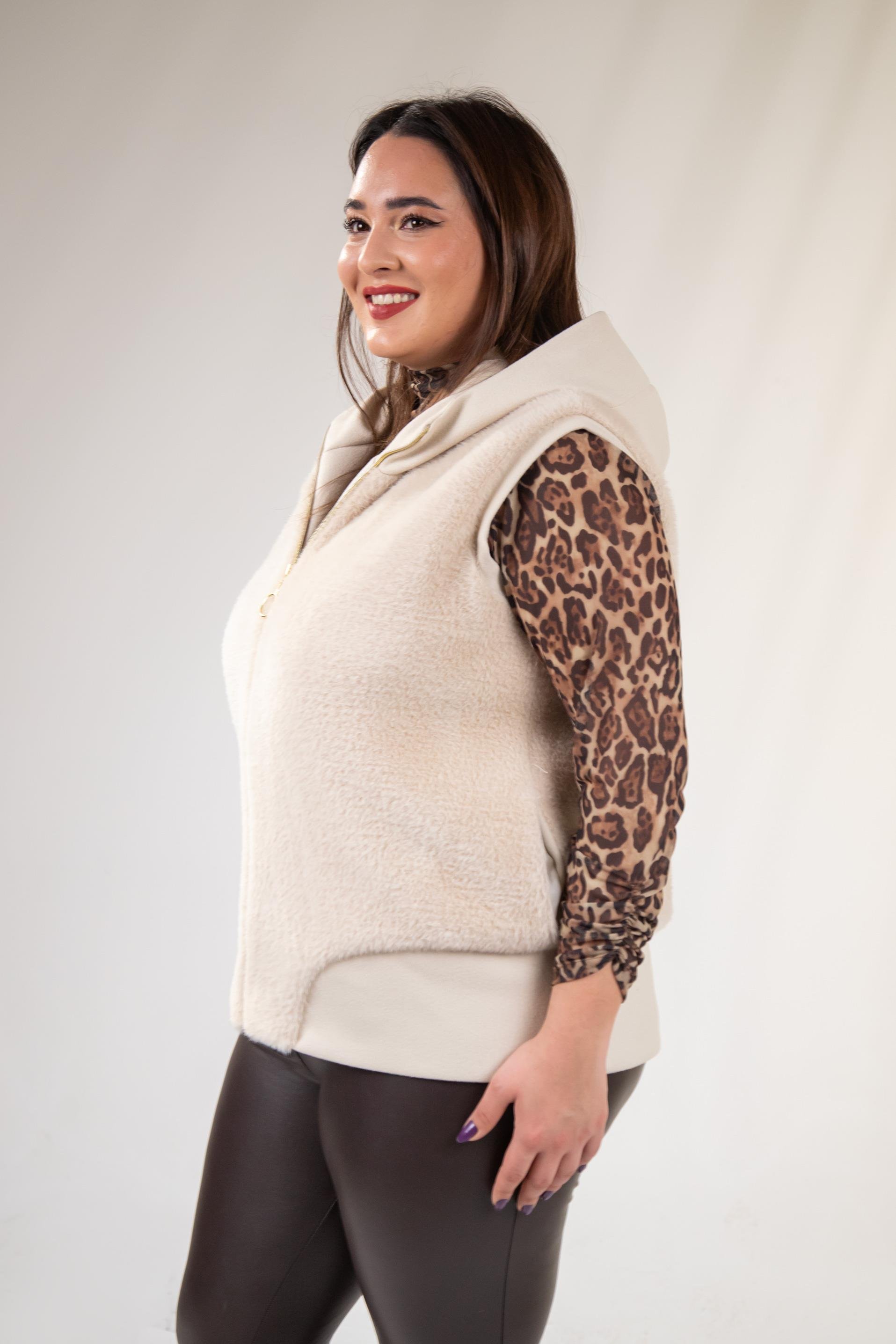 Büyük Beden 12224153 Kürklü Yelek  Bej