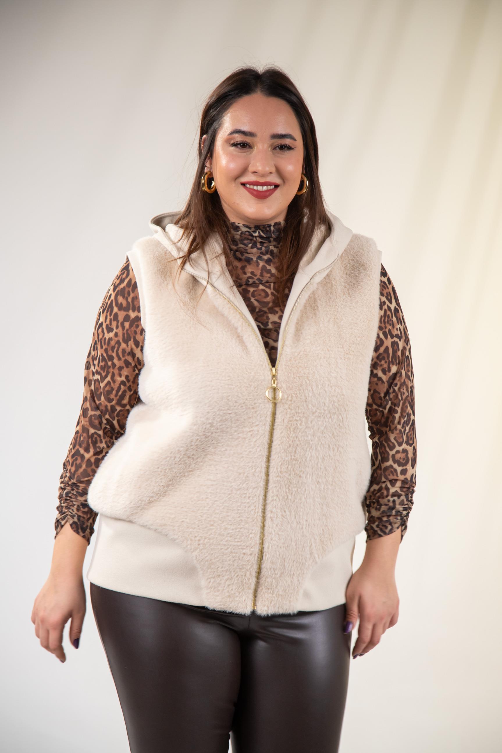 Büyük Beden 12224153 Kürklü Yelek  Bej