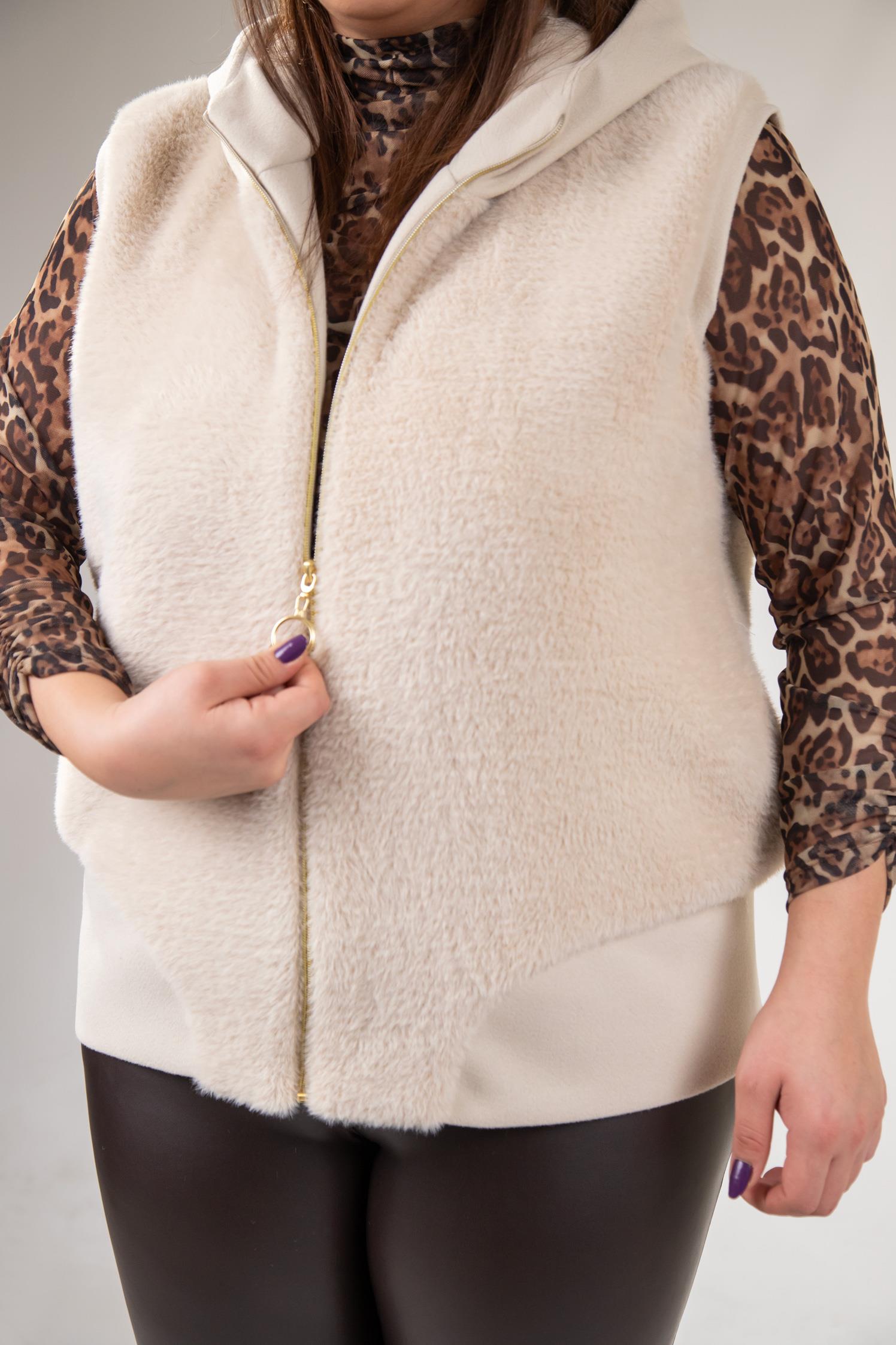 Büyük Beden 12224153 Kürklü Yelek  Bej