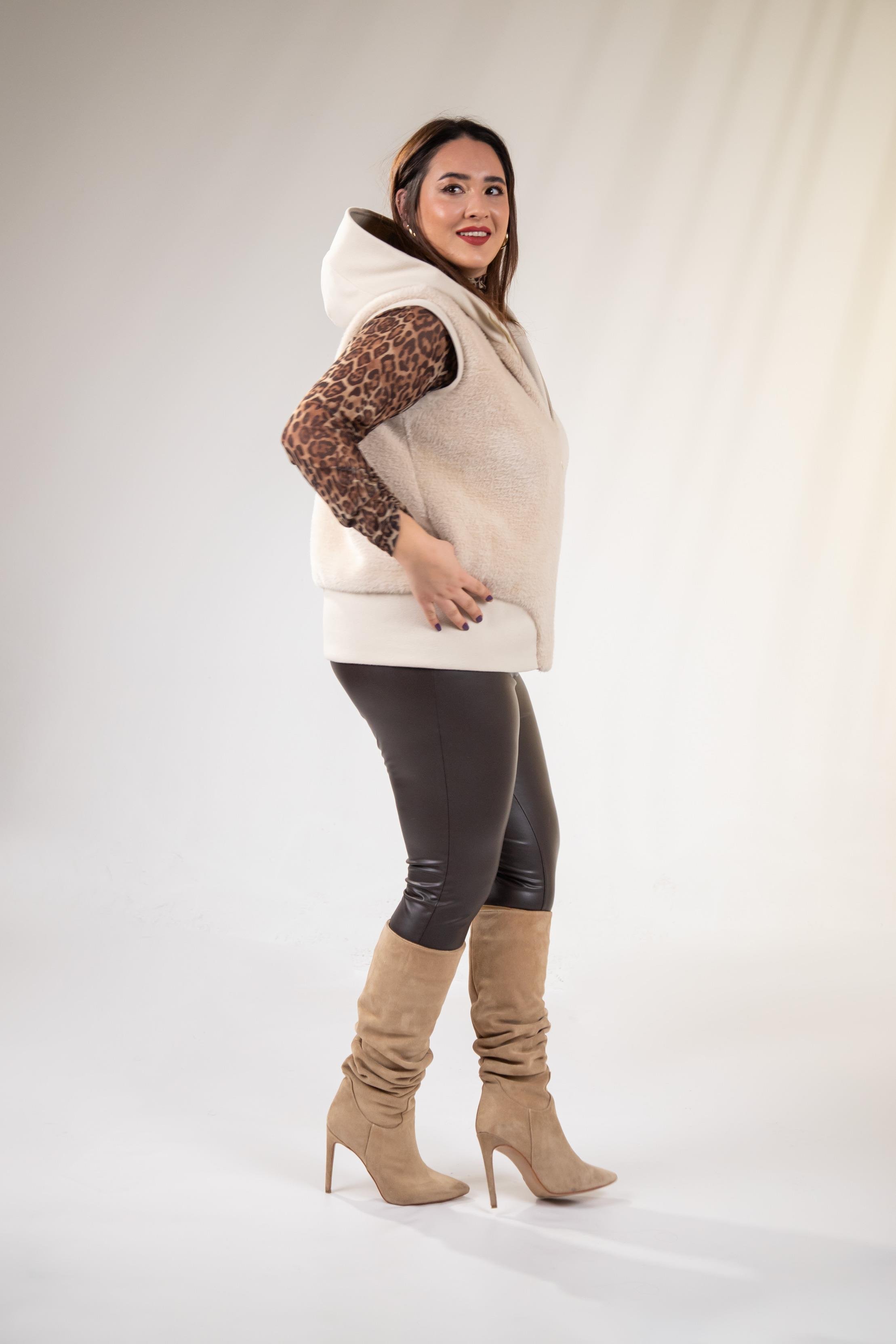 Büyük Beden 12224153 Kürklü Yelek  Bej