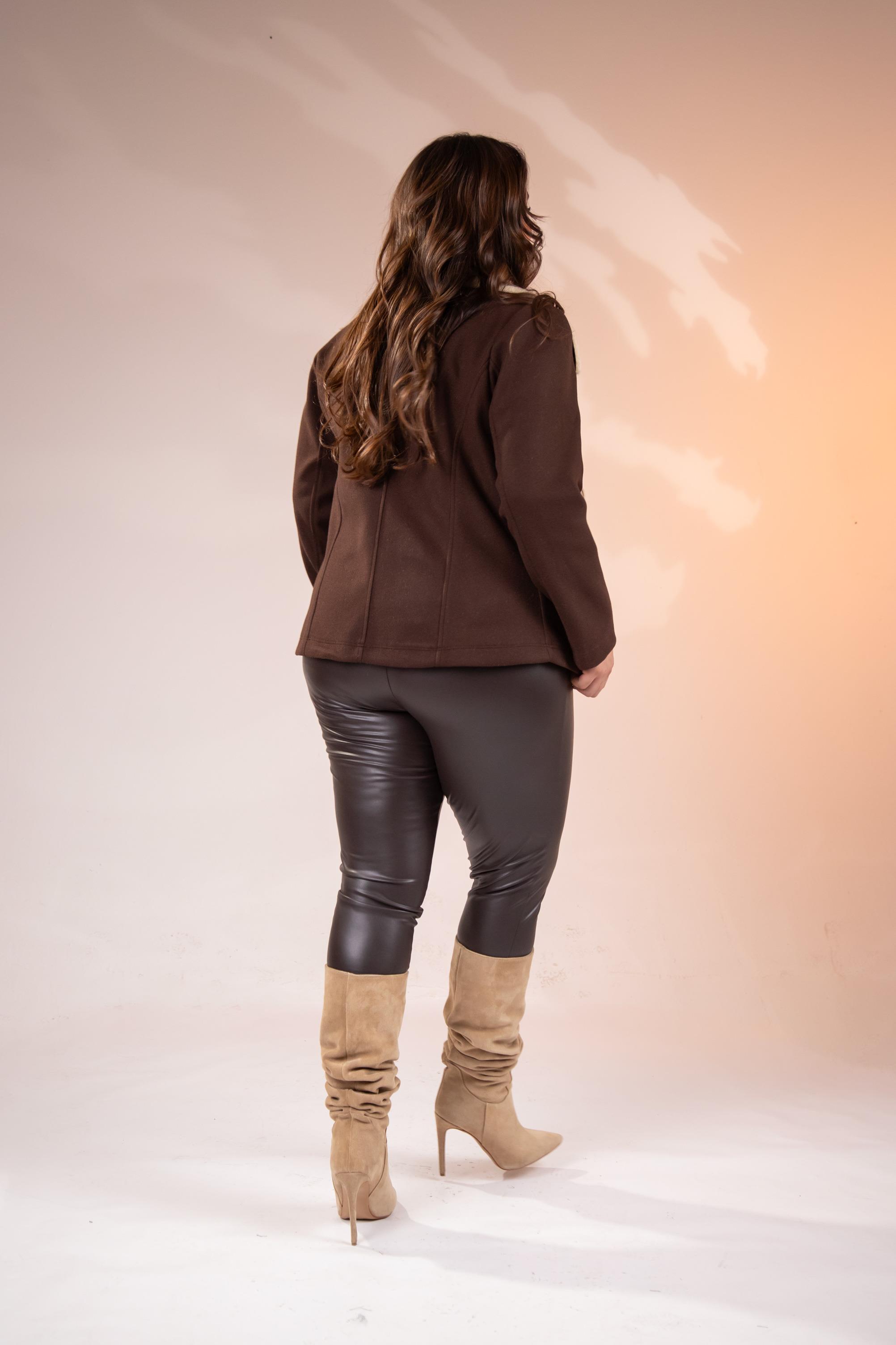 Büyük Beden 12224154 Kürk Yaka Kaşe Mont Kahverengı