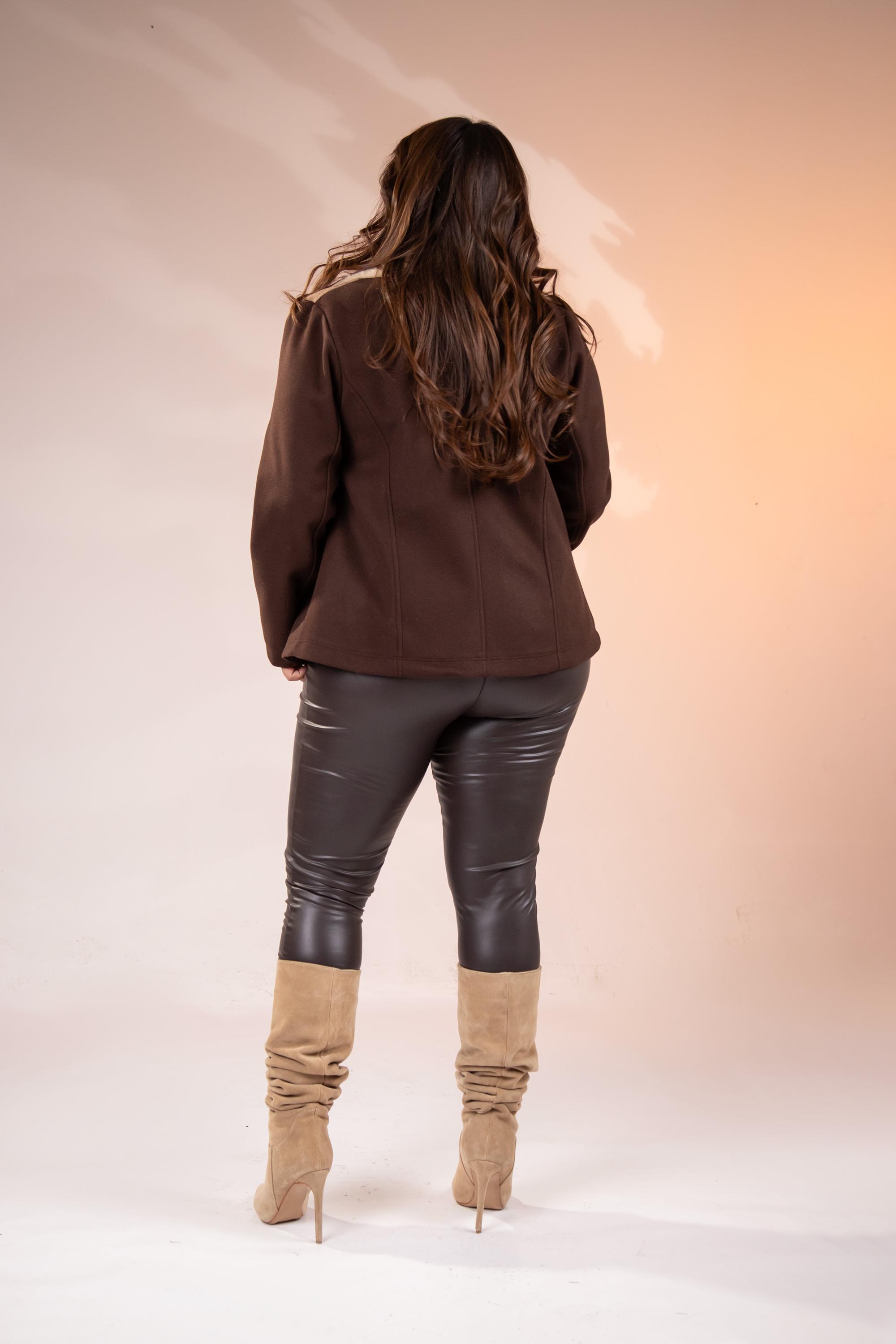 Büyük Beden 12224154 Kürk Yaka Kaşe Mont Kahverengı