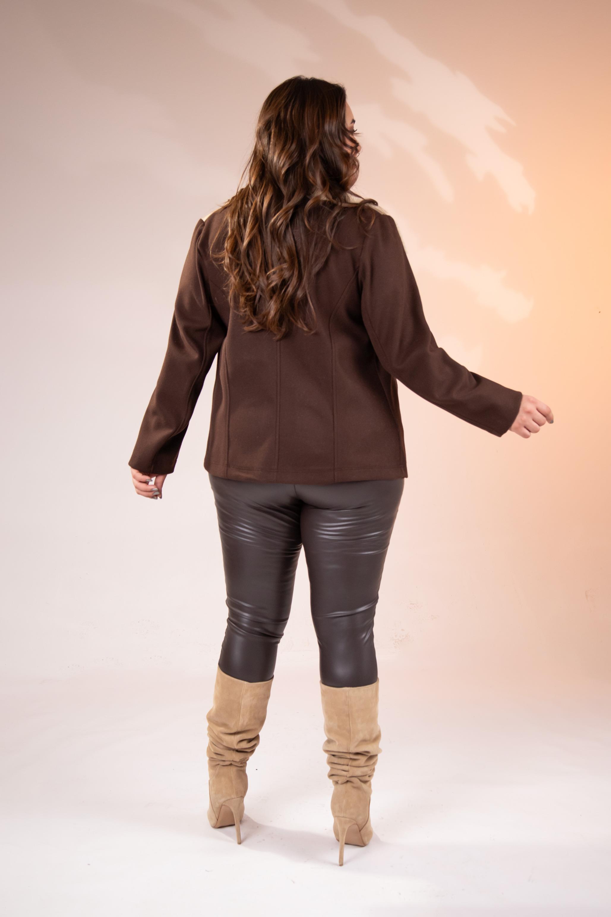 Büyük Beden 12224154 Kürk Yaka Kaşe Mont Kahverengı