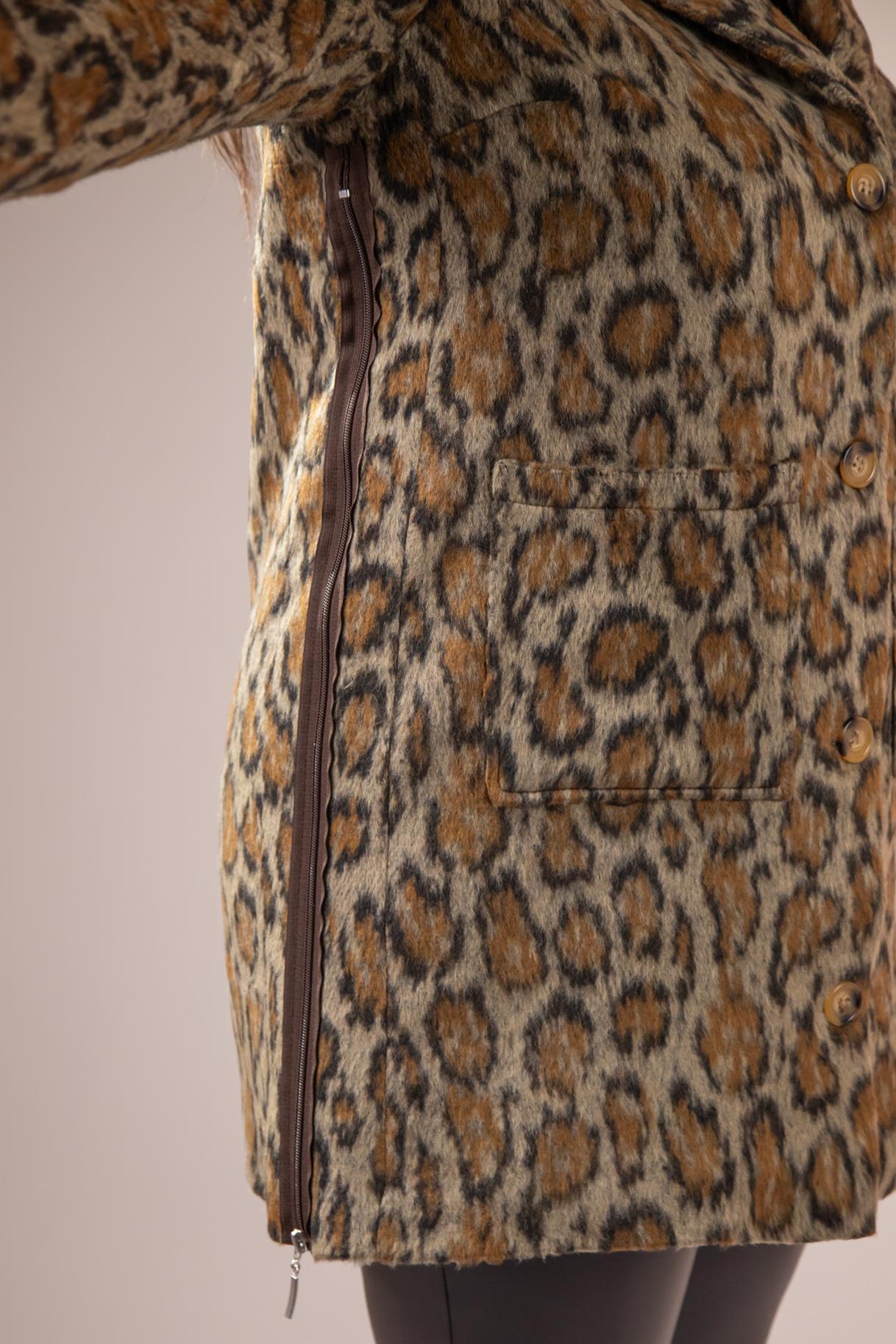 Büyük Beden 12224178 Leopar Desenli Kısa Kaban Kahverengi