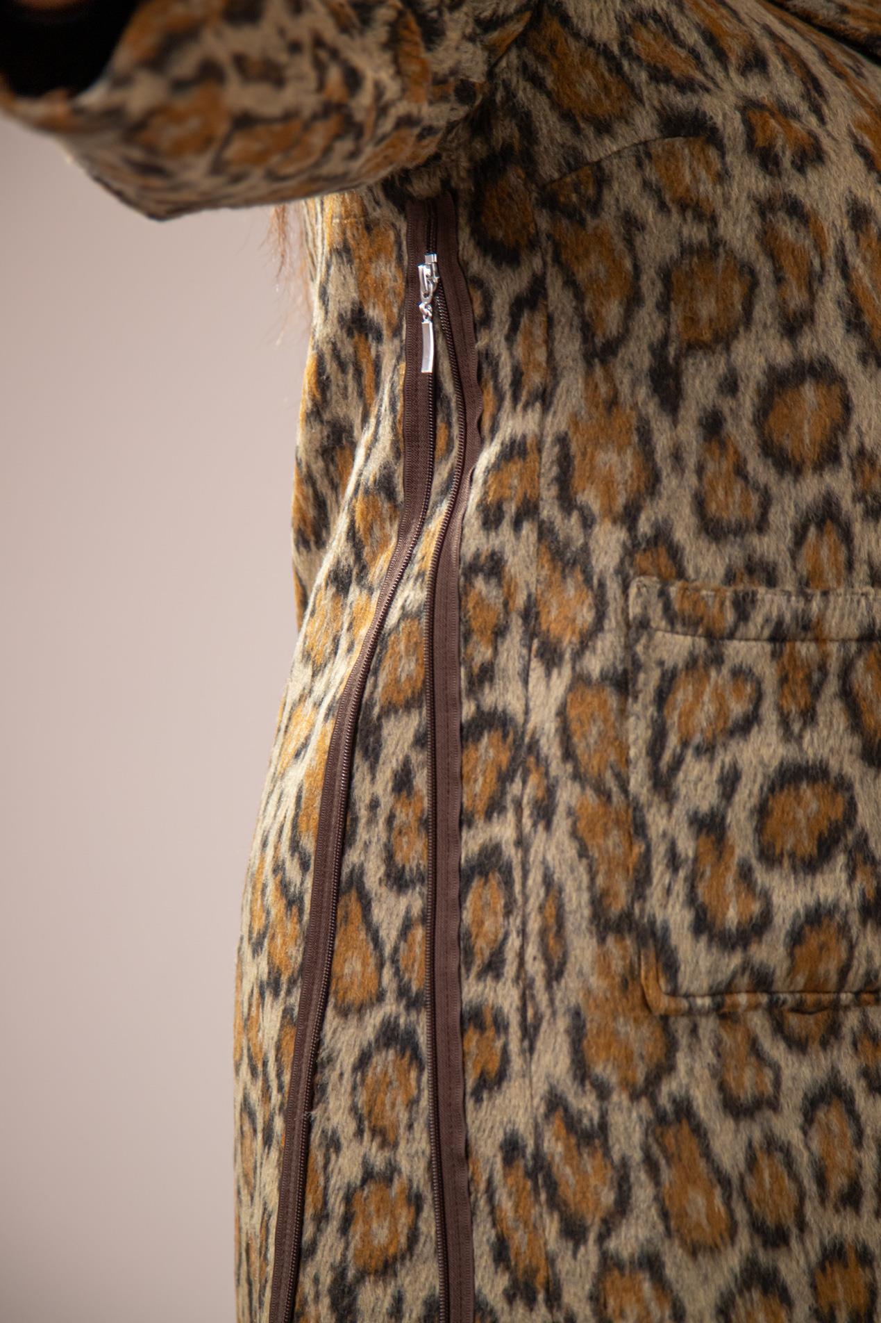 Büyük Beden 12224178 Leopar Desenli Kısa Kaban Kahverengi