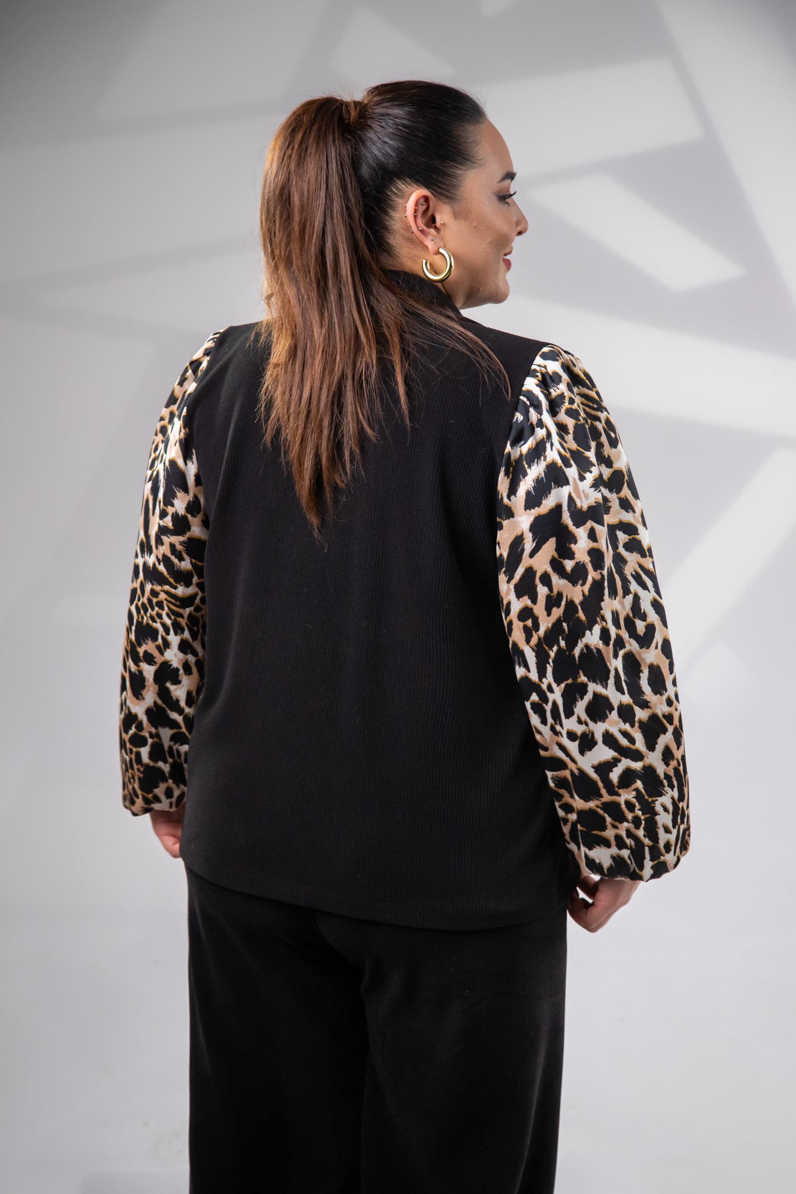 Büyük Beden 12224185 Leopar Detaylı 2'li Takım  Siyah