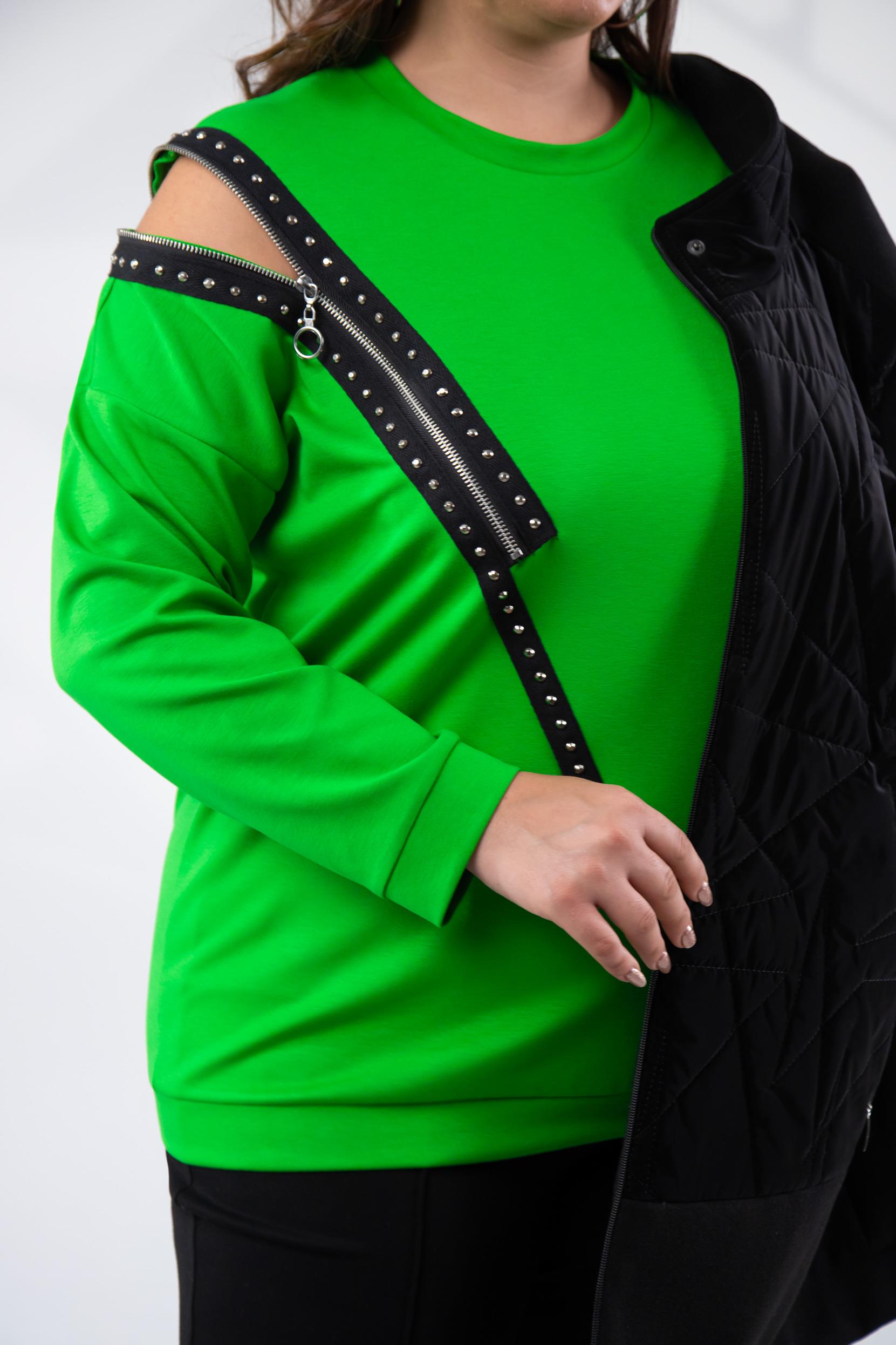 Büyük Beden 1222421 Fermuarlı Şertili Sweat  Yeşil