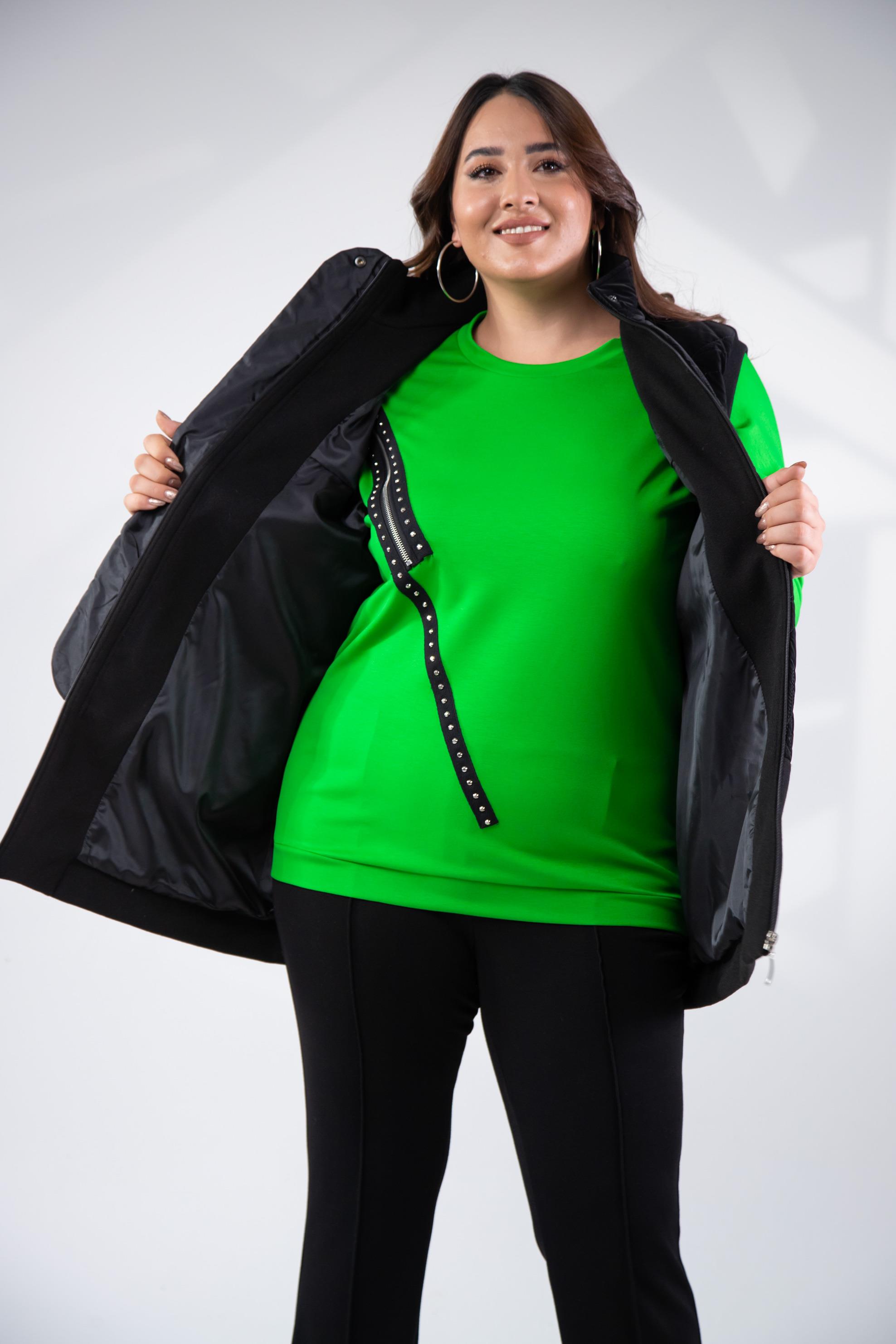 Büyük Beden 1222421 Fermuarlı Şertili Sweat  Yeşil