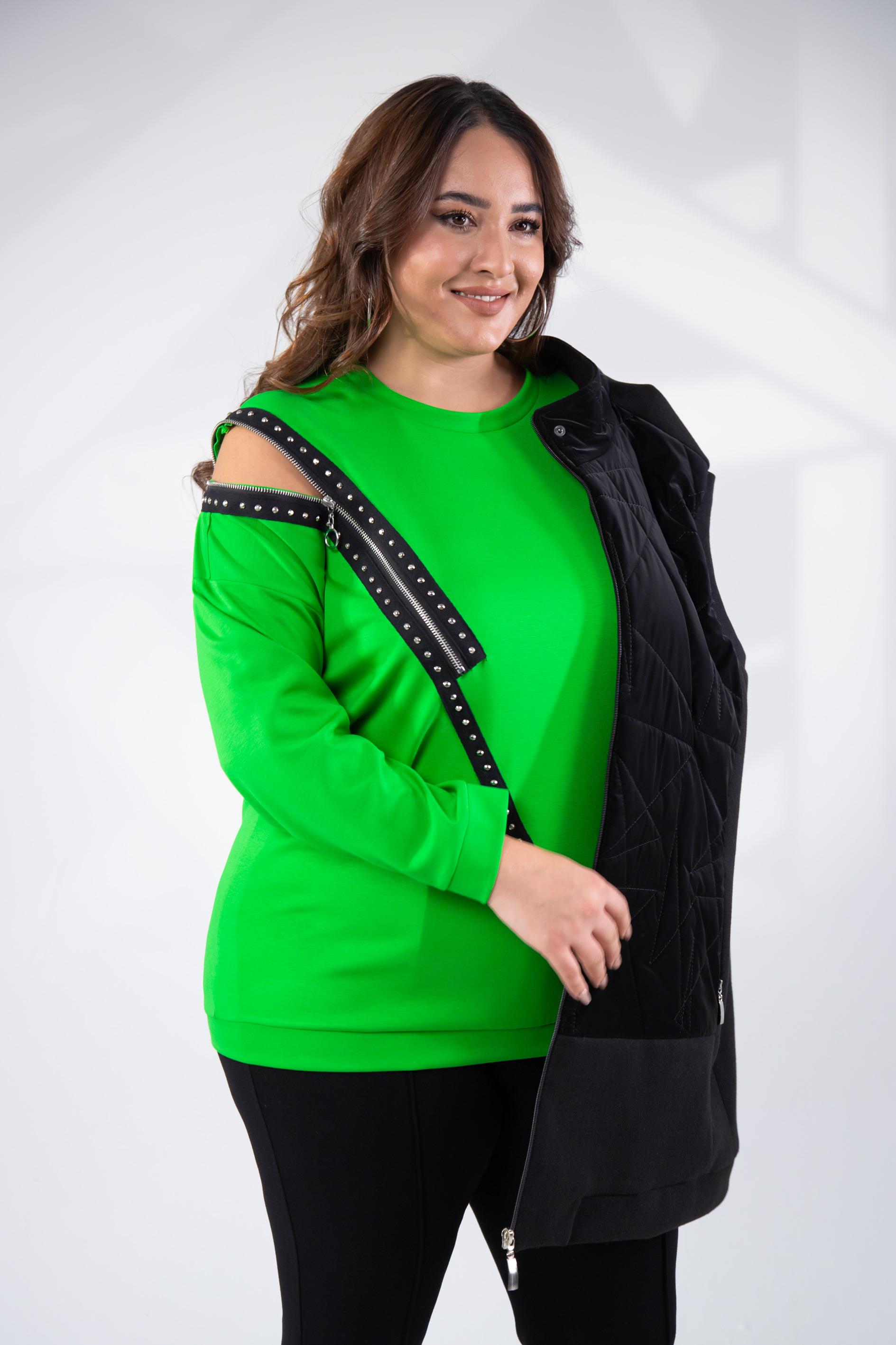 Büyük Beden 1222421 Fermuarlı Şertili Sweat  Yeşil