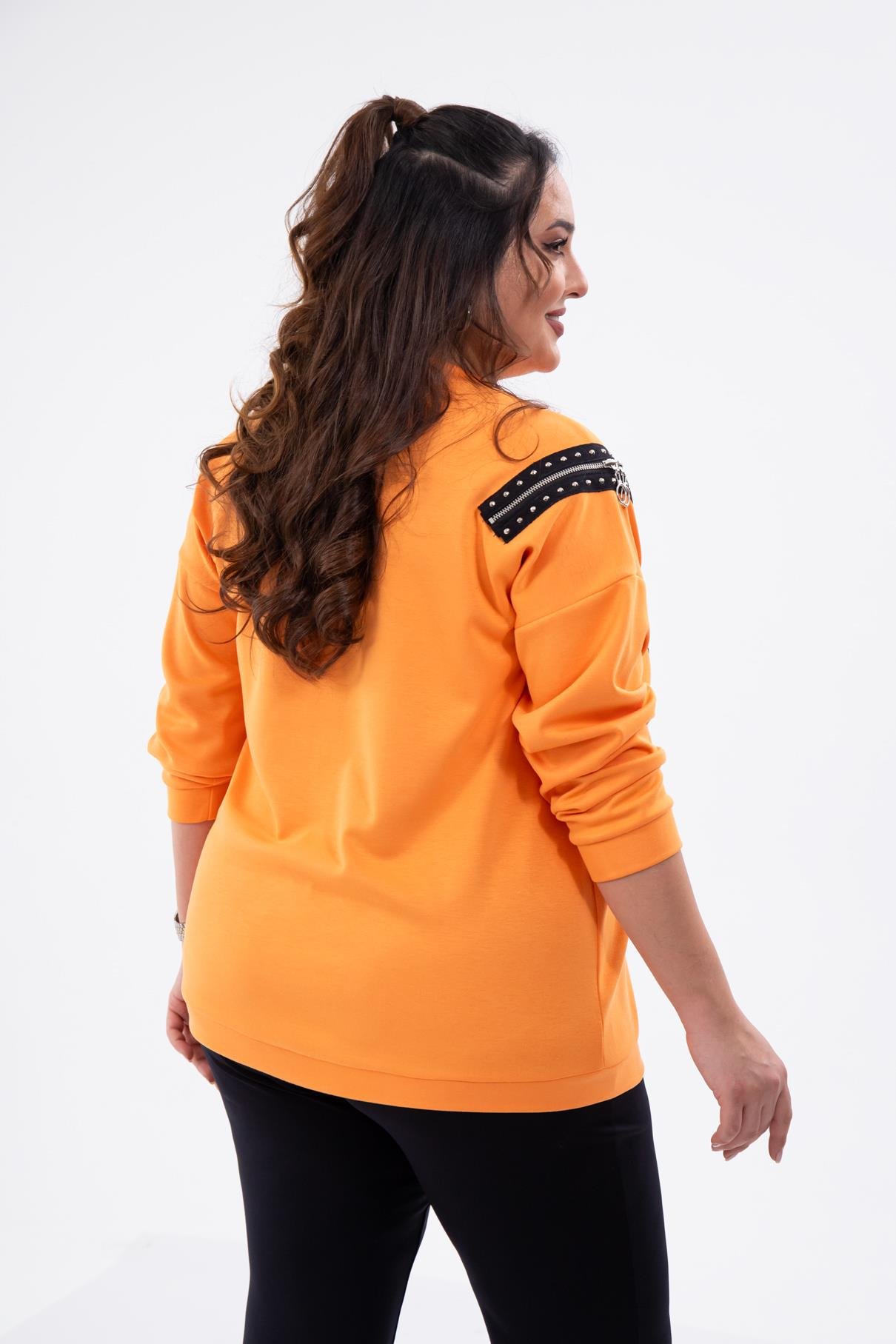 Büyük Beden 1222421 Fermuarlı Şertili Sweat  Oranj