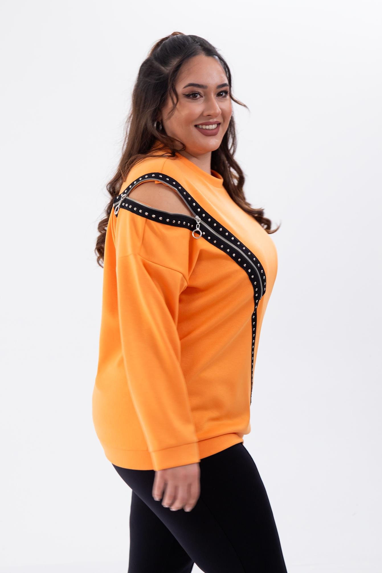 Büyük Beden 1222421 Fermuarlı Şertili Sweat  Oranj