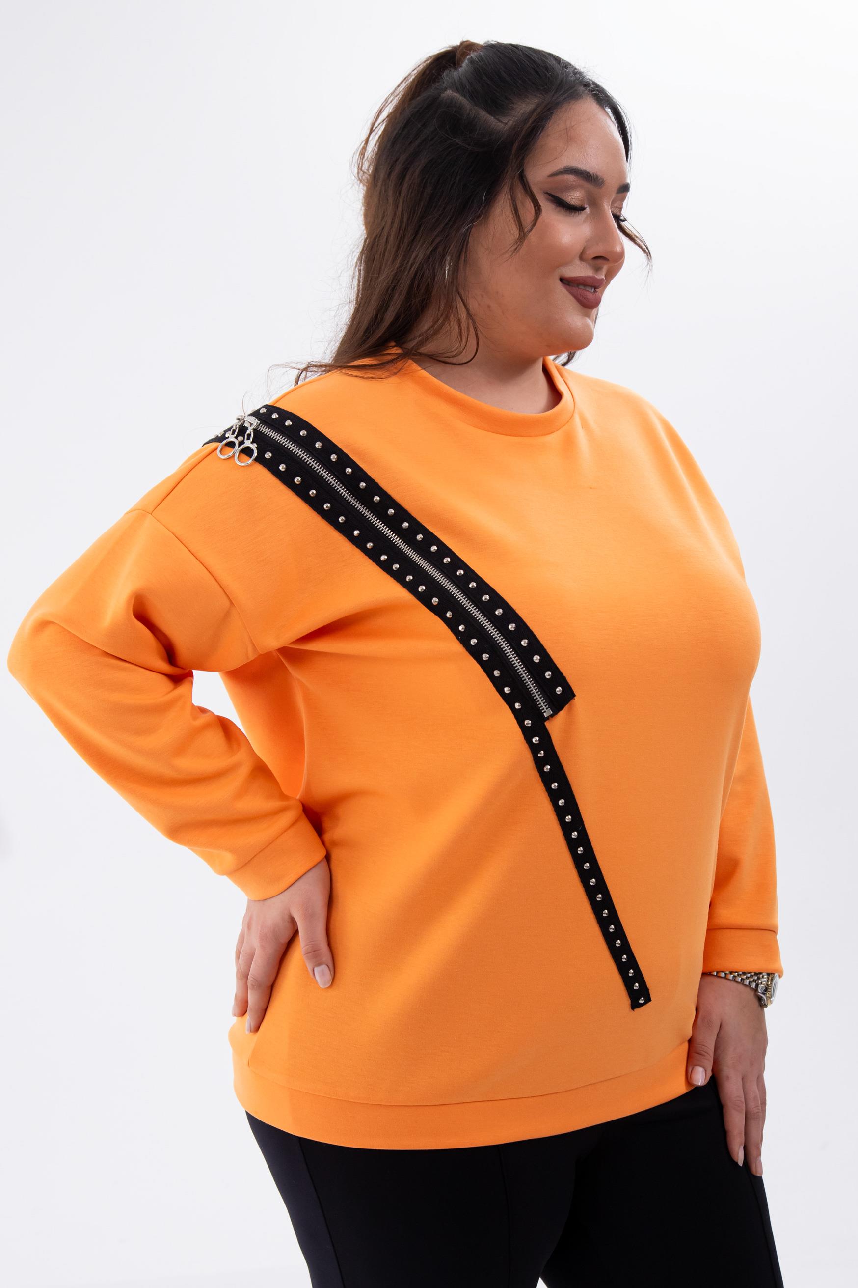 Büyük Beden 1222421 Fermuarlı Şertili Sweat  Oranj