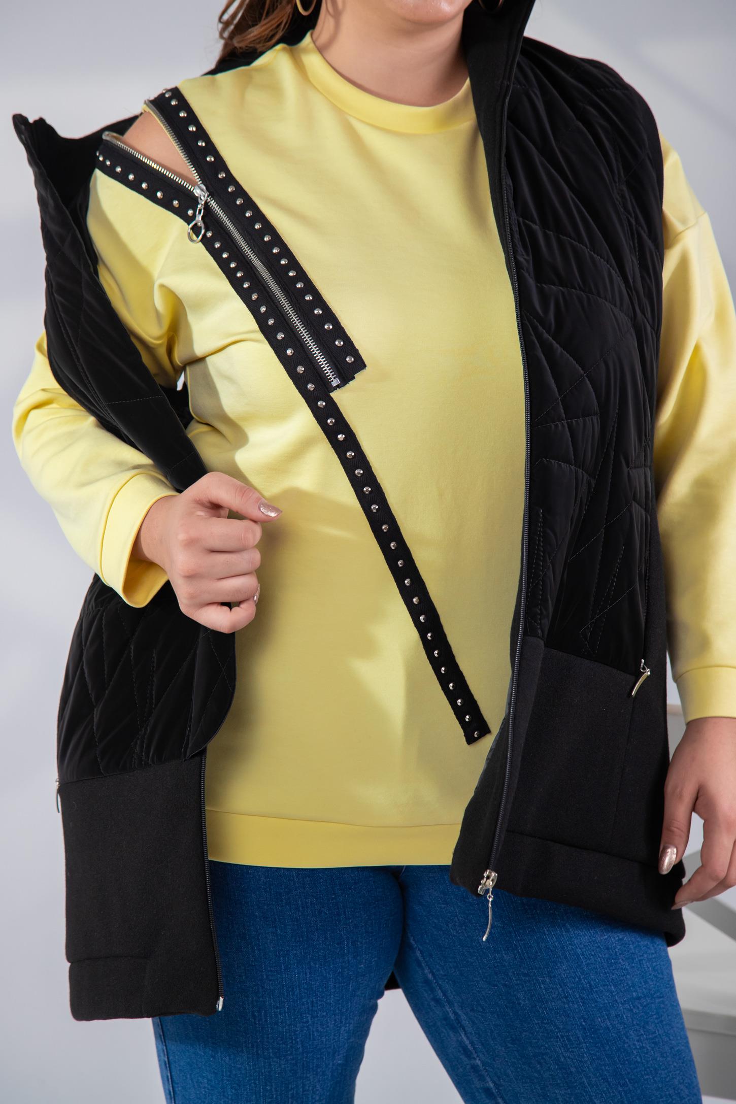 Büyük Beden 1222421 Fermuarlı Şertili Sweat  Sarı