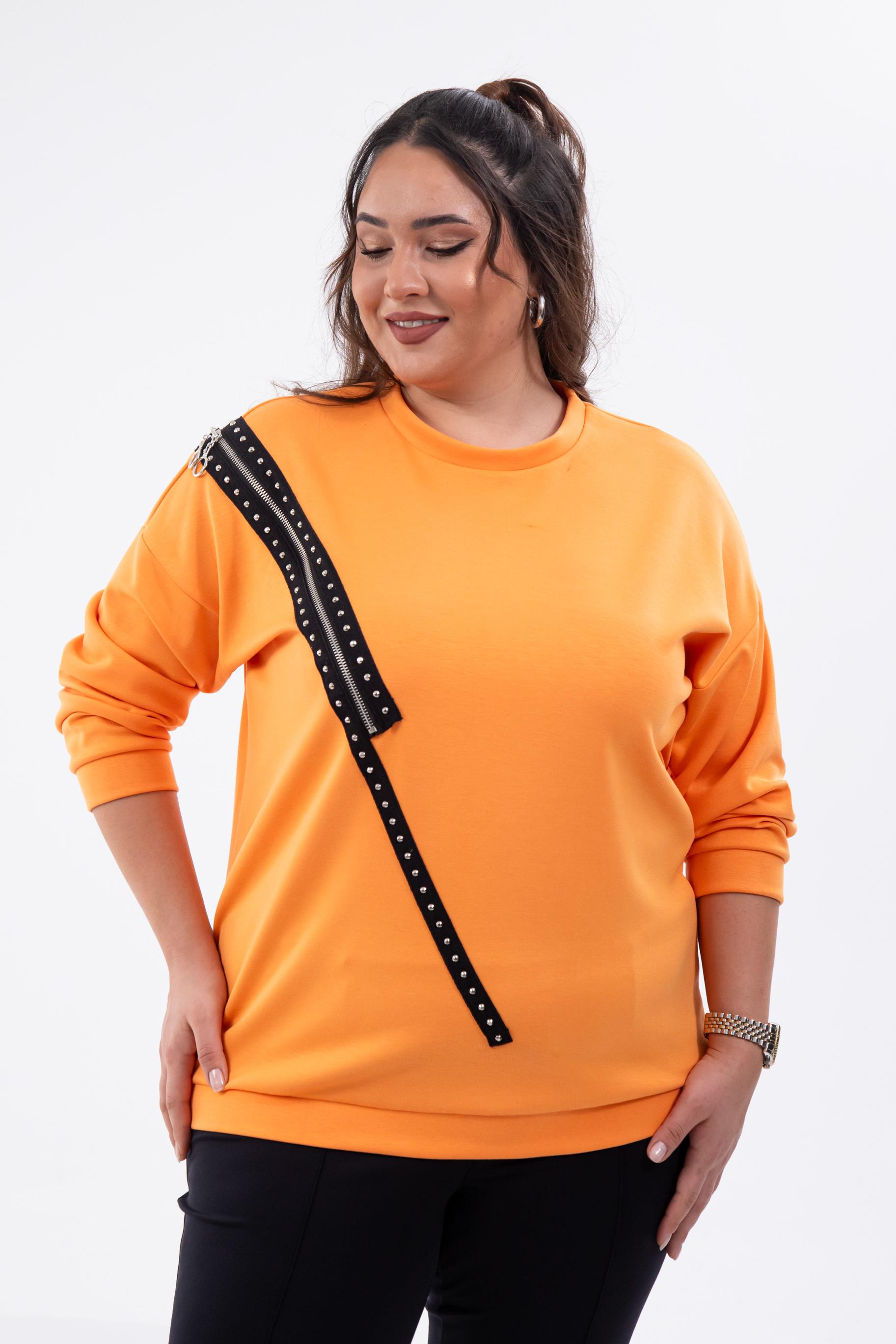 Büyük Beden 1222421 Fermuarlı Şertili Sweat  Oranj