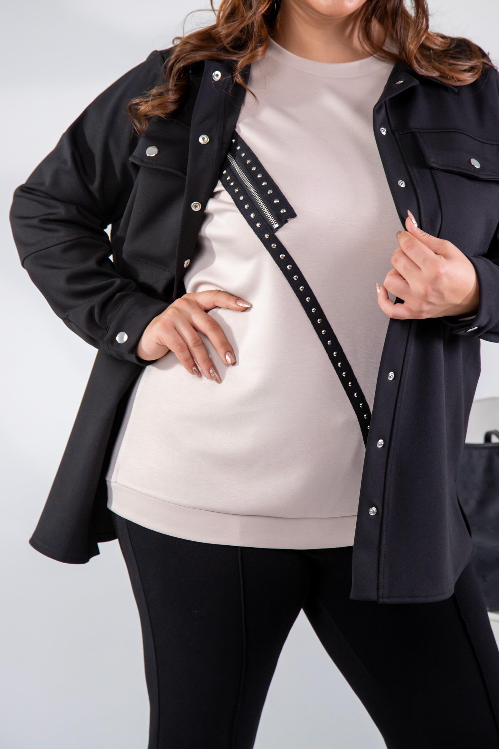 Büyük Beden 1222421 Fermuarlı Şertili Sweat  Bej