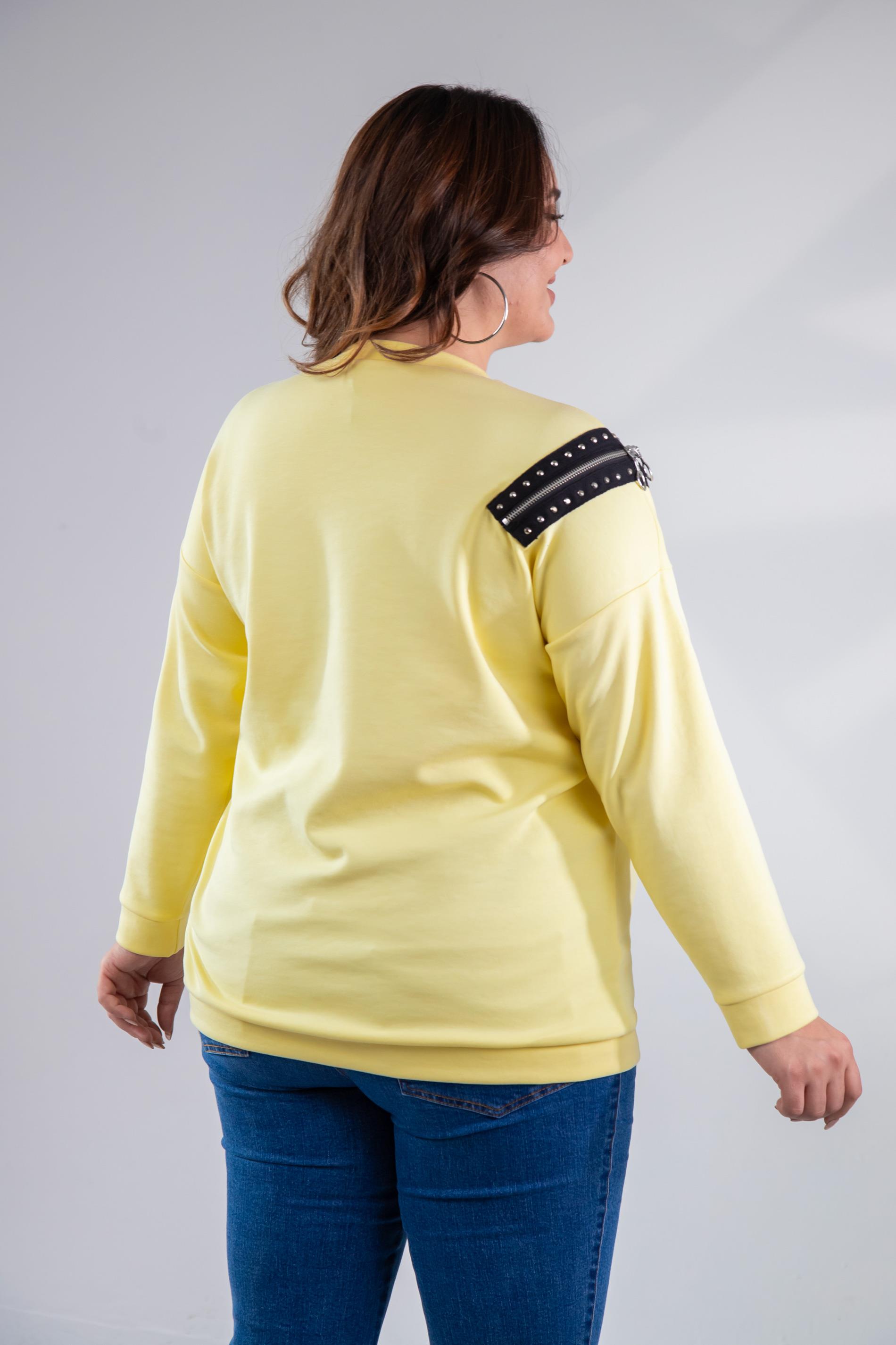 Büyük Beden 1222421 Fermuarlı Şertili Sweat  Sarı