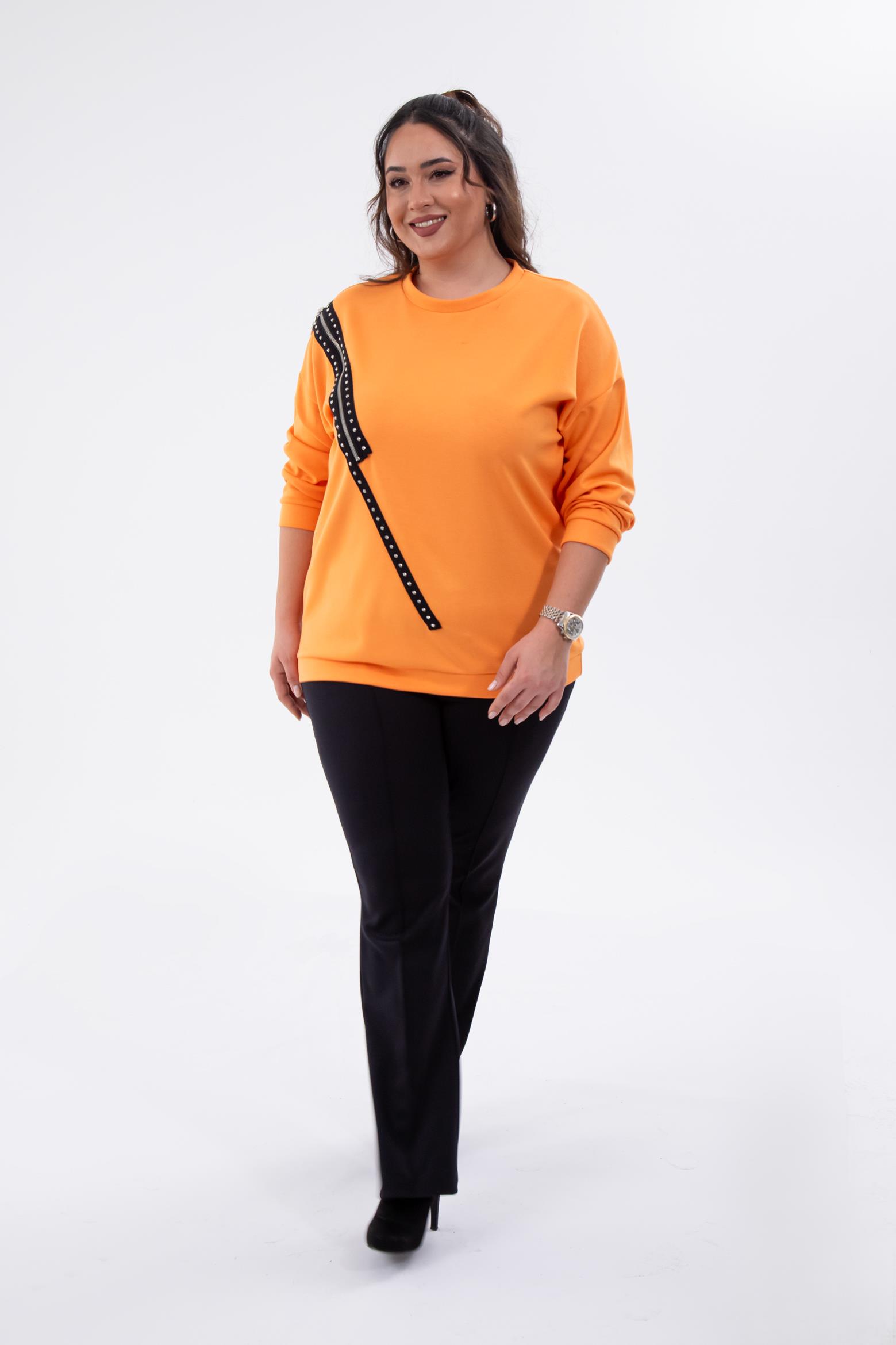 Büyük Beden 1222421 Fermuarlı Şertili Sweat  Oranj