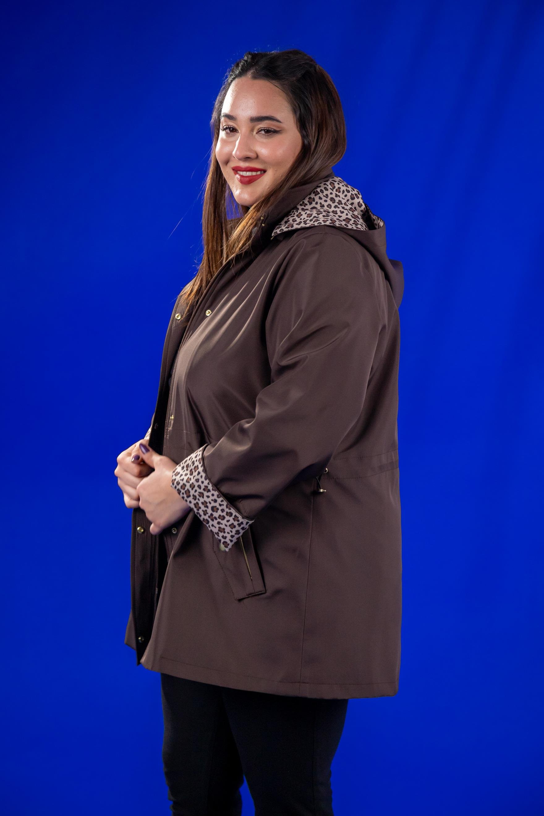 Büyük Beden 1222442 Leoparlı Thomas Yağmurluk Kahverengı