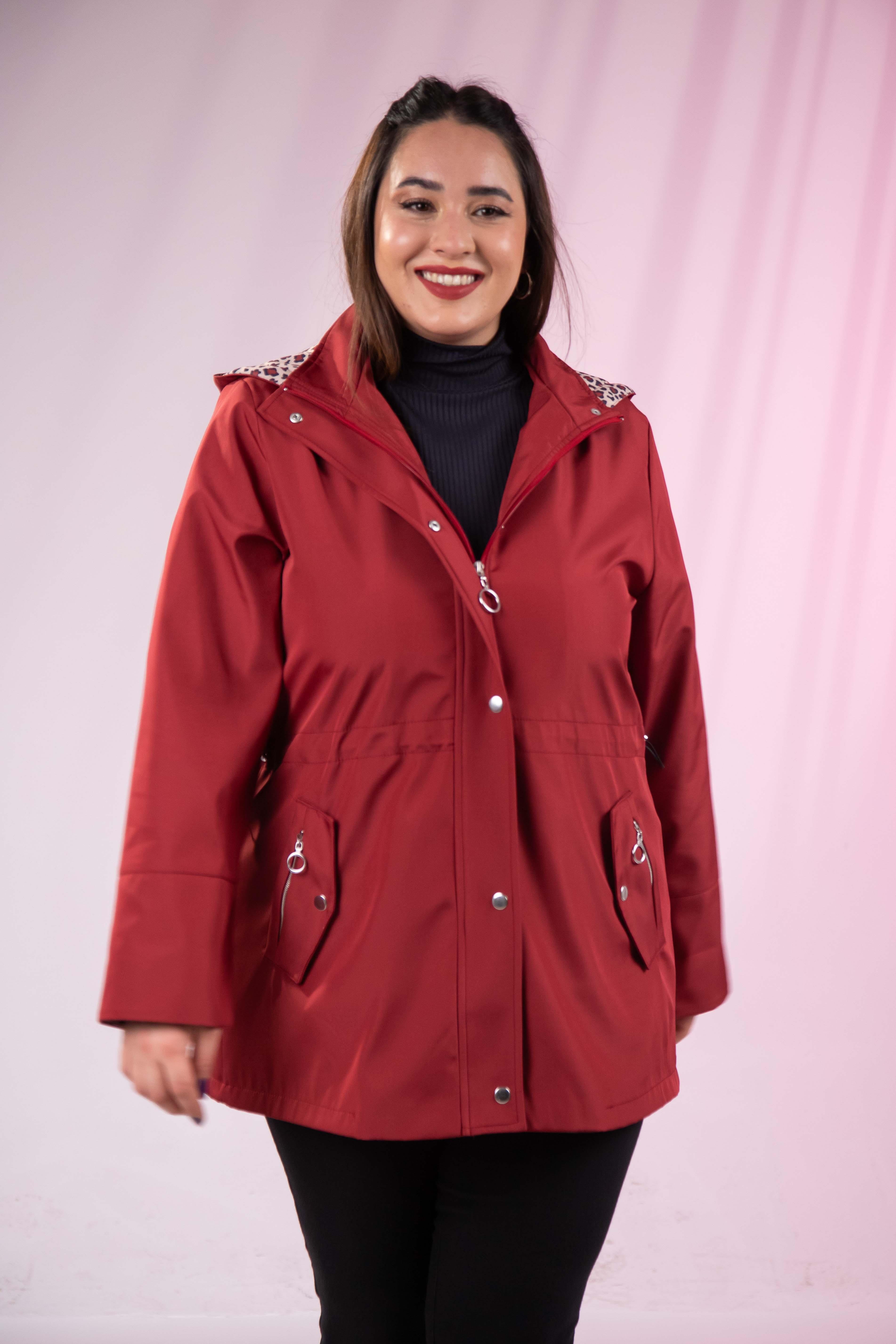 Büyük Beden 1222442 Leoparlı Thomas Yağmurluk Bordo