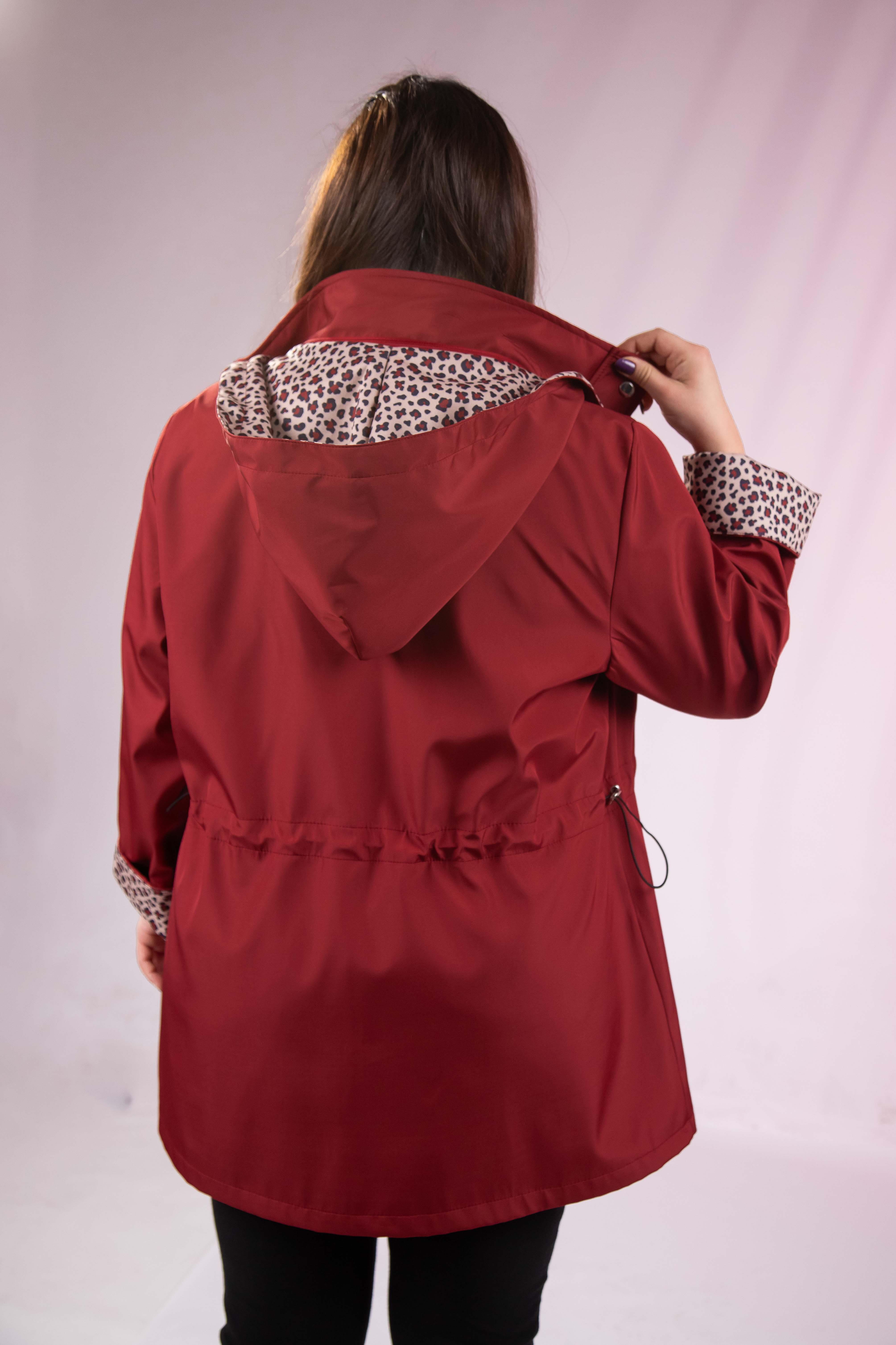 Büyük Beden 1222442 Leoparlı Thomas Yağmurluk Bordo