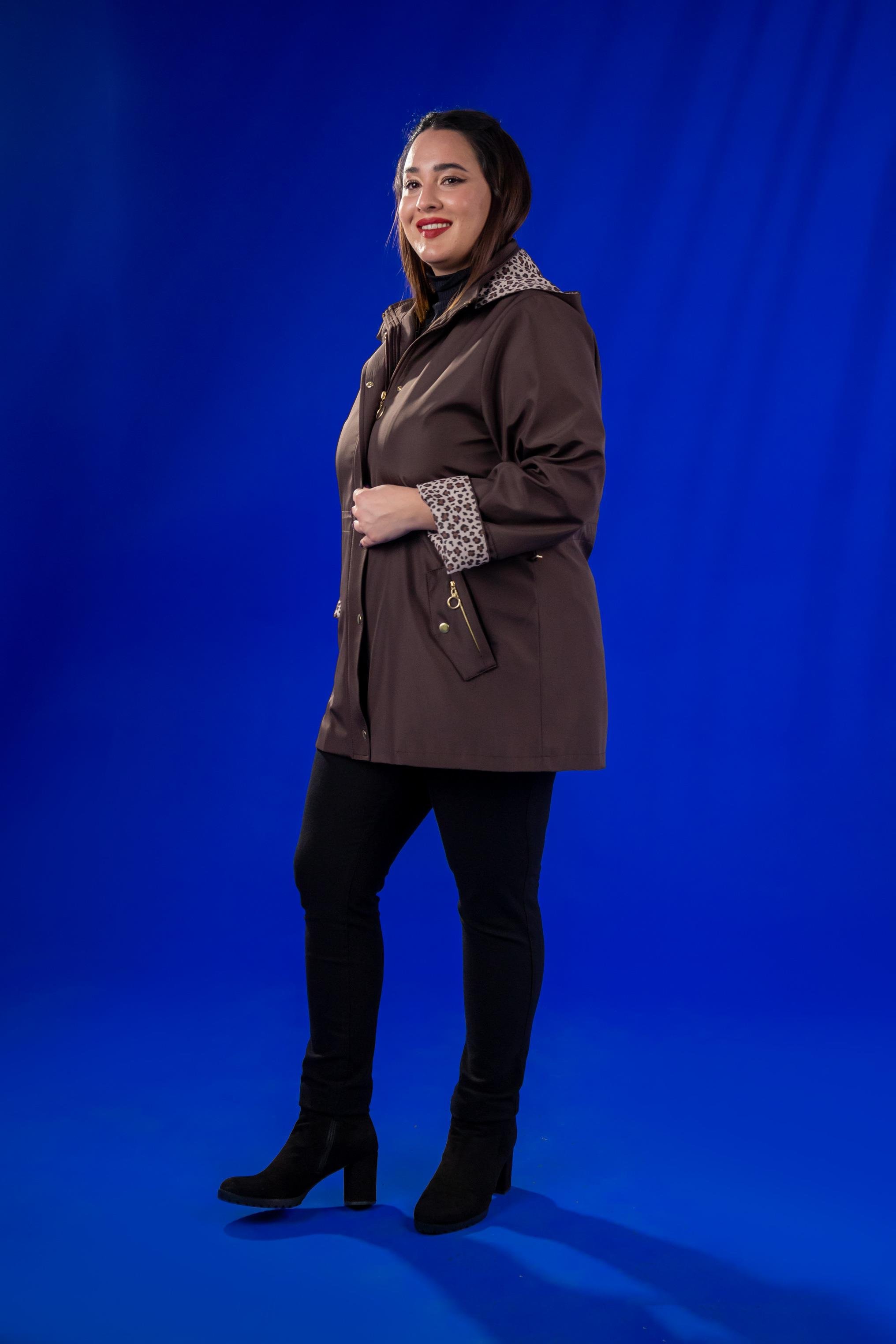 Büyük Beden 1222442 Leoparlı Thomas Yağmurluk Kahverengı