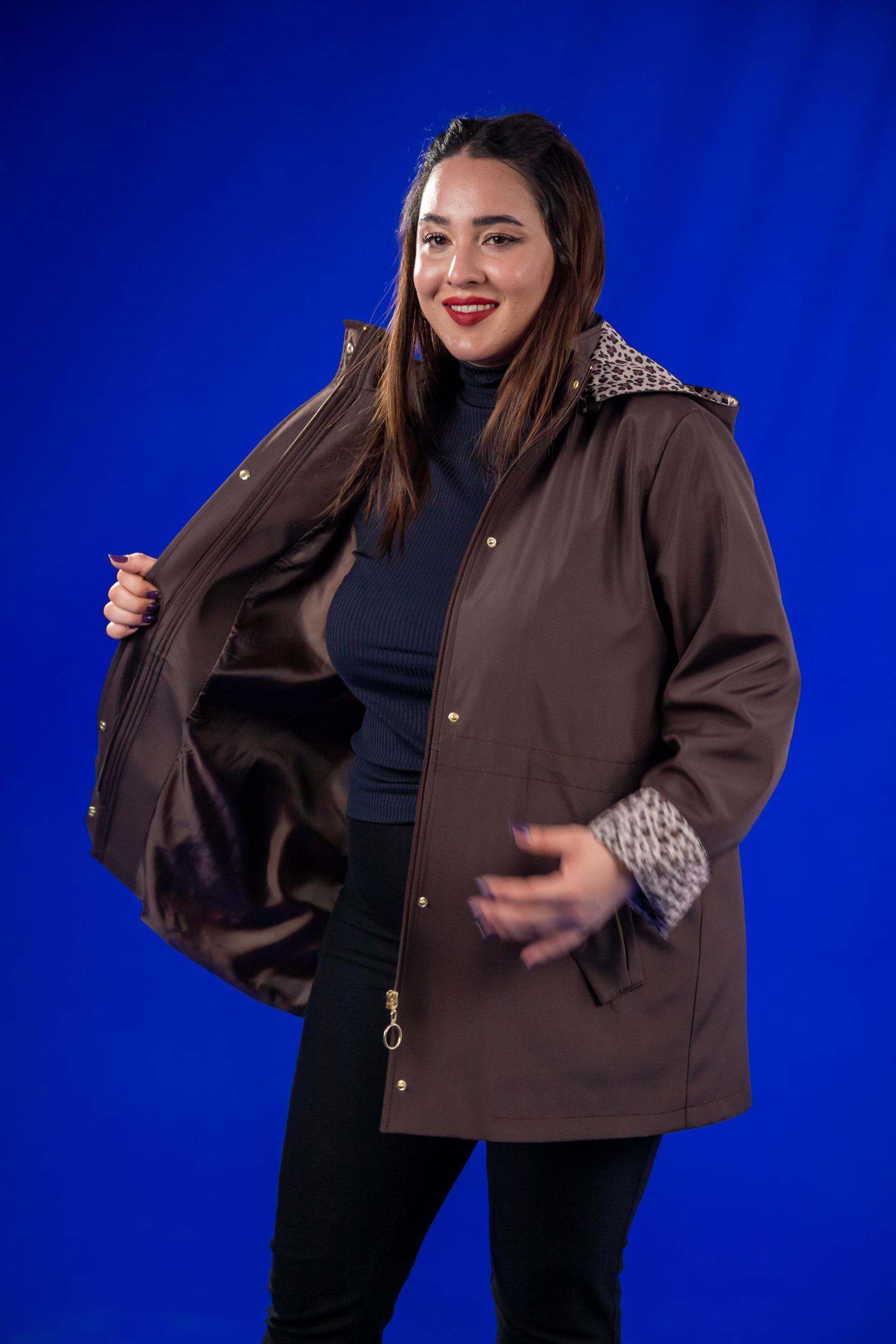 Büyük Beden 1222442 Leoparlı Thomas Yağmurluk Kahverengı