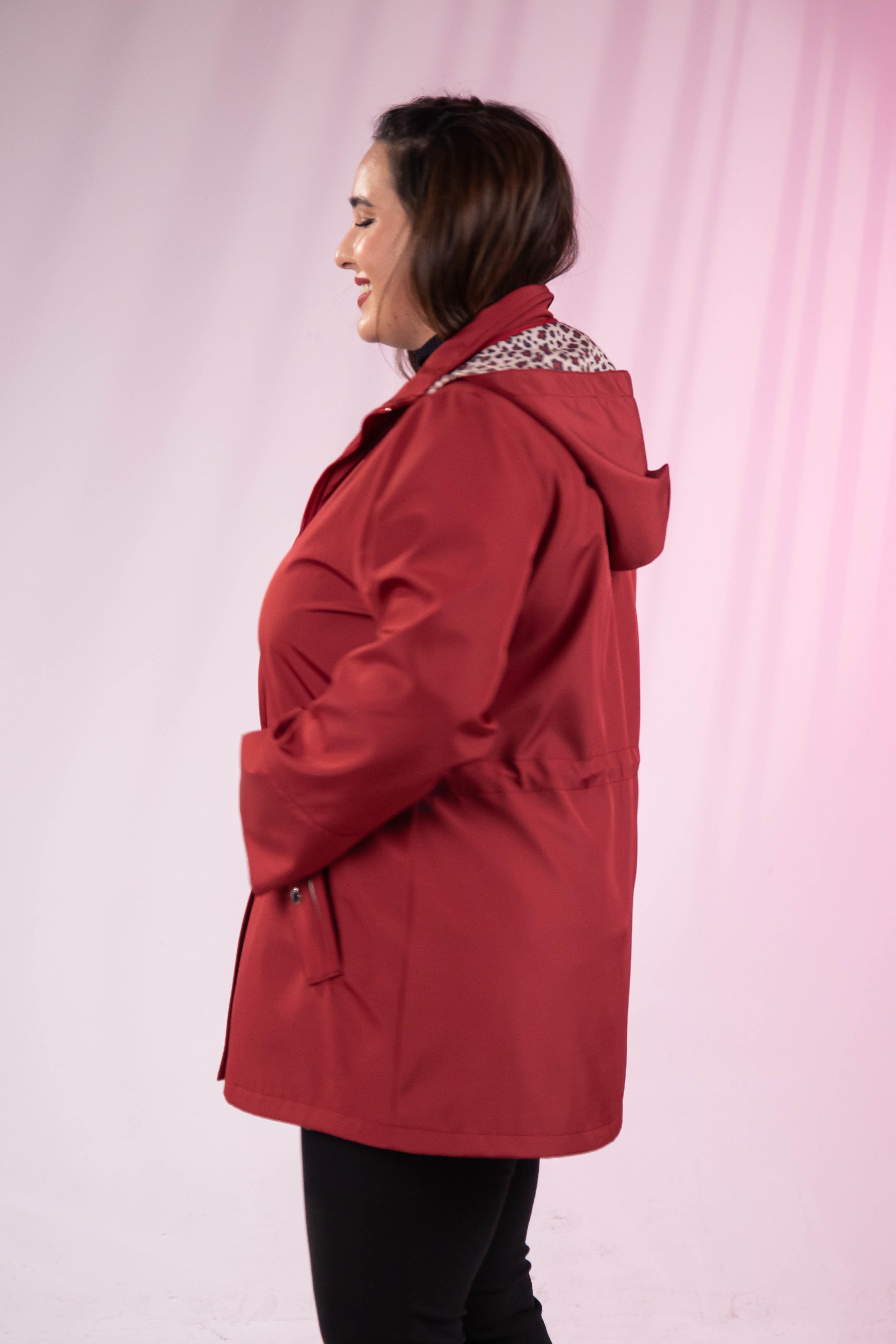 Büyük Beden 1222442 Leoparlı Thomas Yağmurluk Bordo