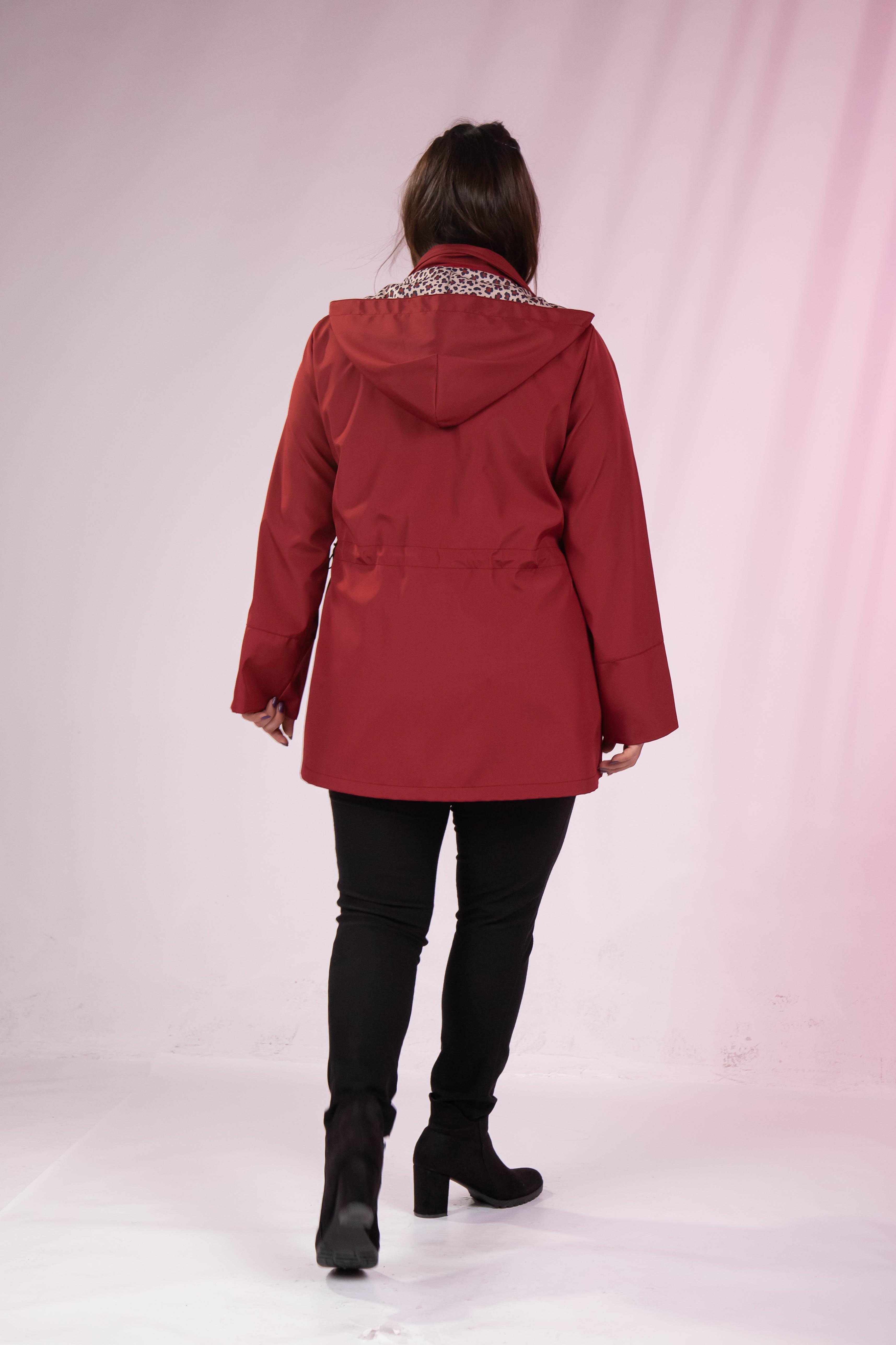 Büyük Beden 1222442 Leoparlı Thomas Yağmurluk Bordo