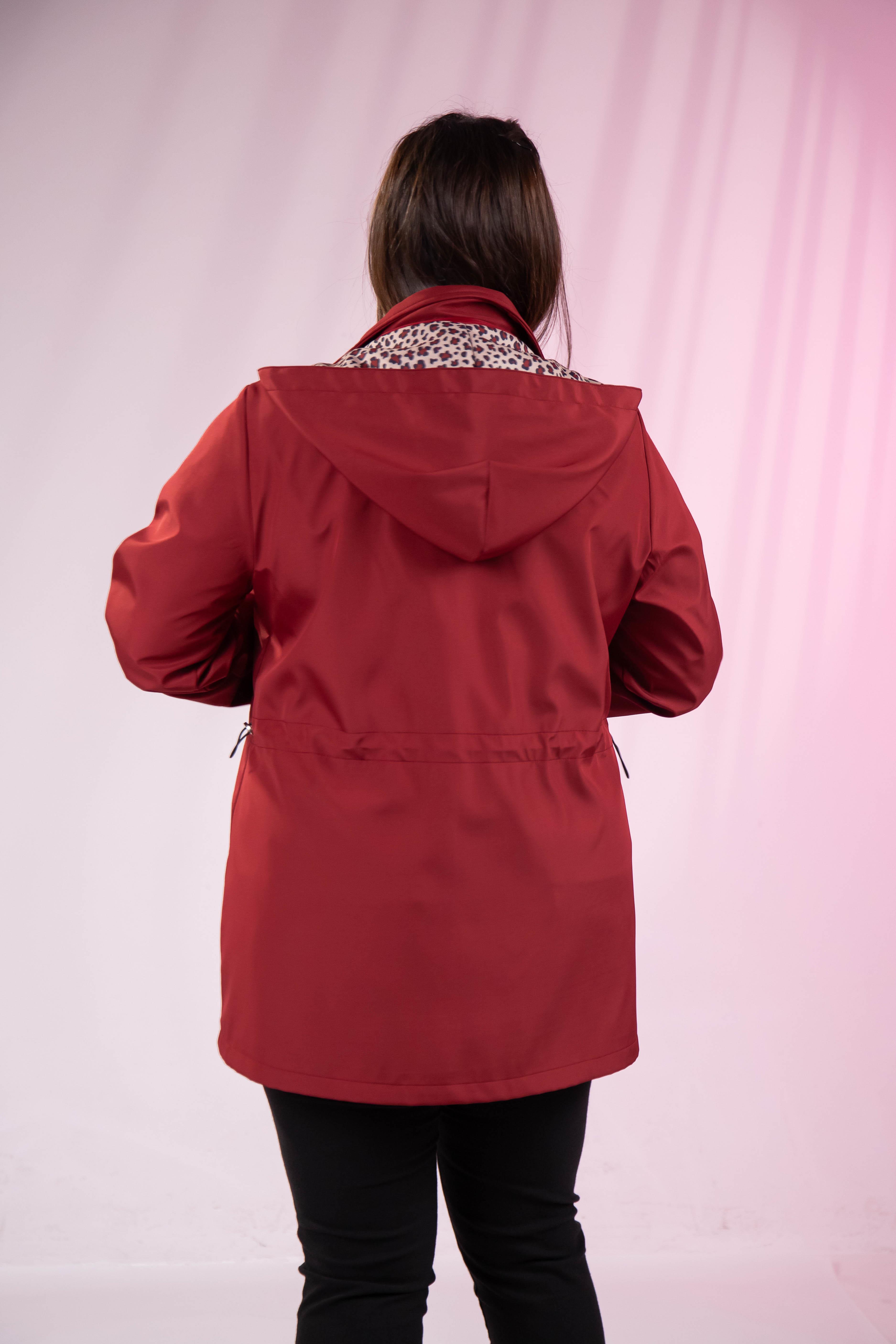 Büyük Beden 1222442 Leoparlı Thomas Yağmurluk Bordo