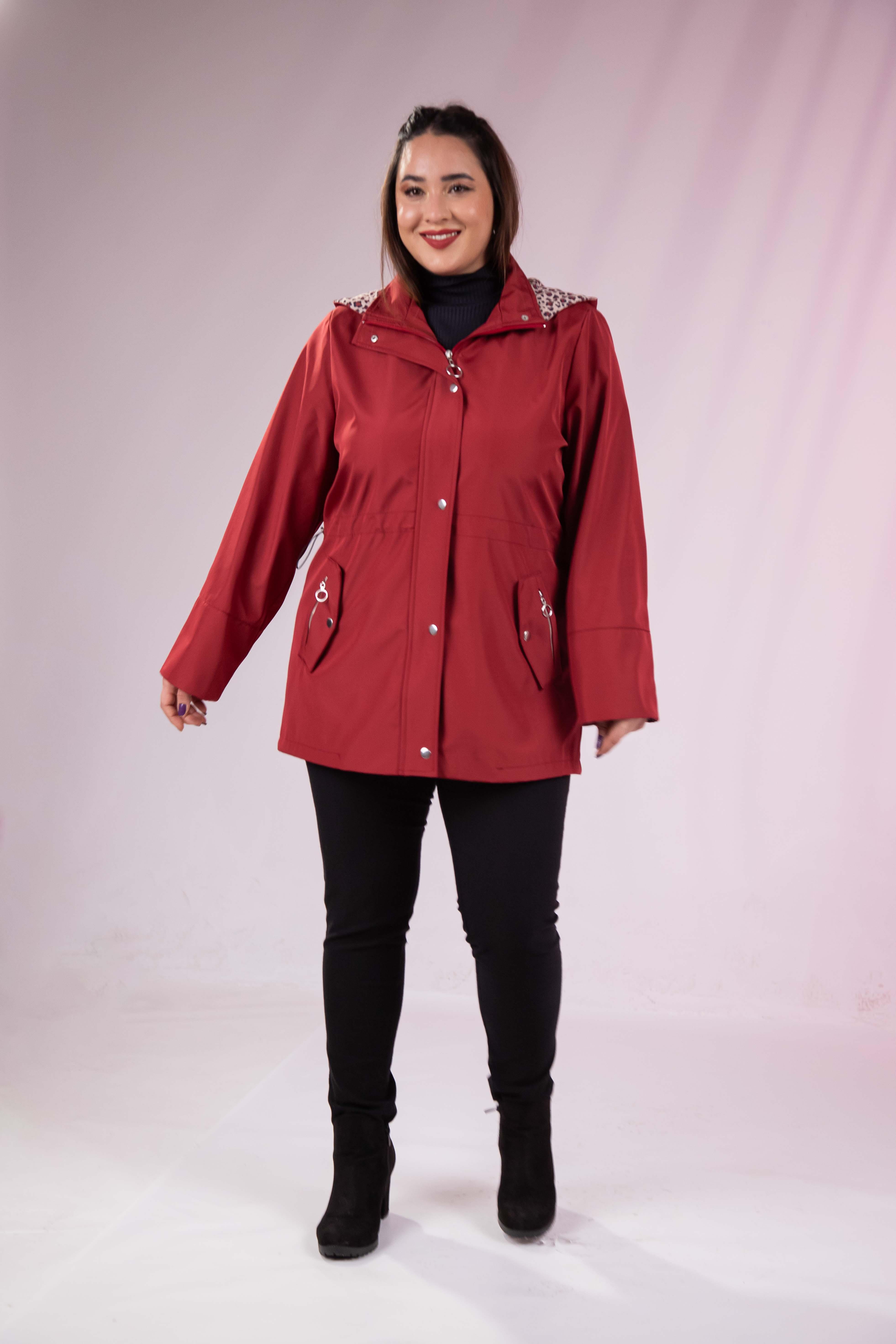 Büyük Beden 1222442 Leoparlı Thomas Yağmurluk Bordo