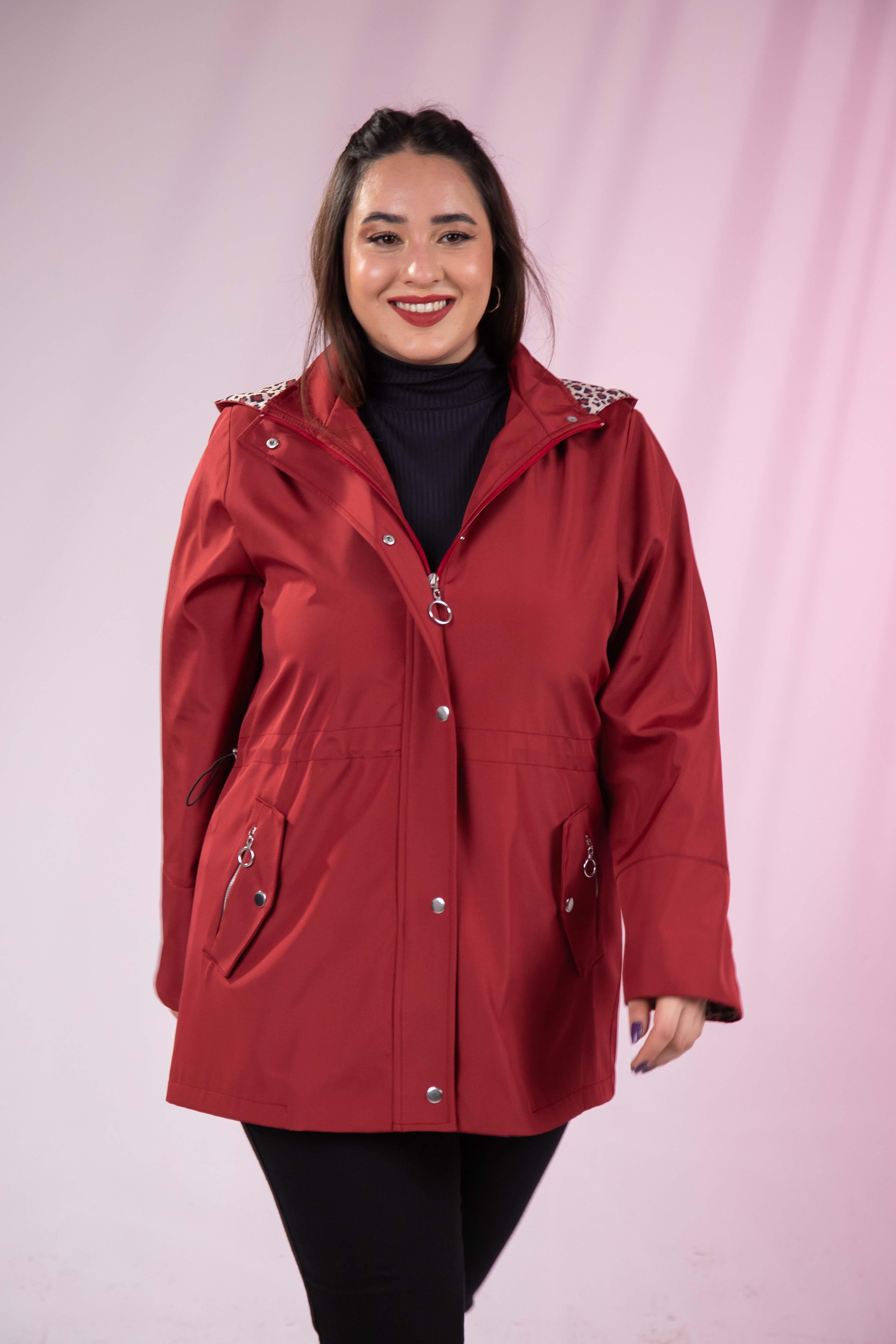 Büyük Beden 1222442 Leoparlı Thomas Yağmurluk Bordo