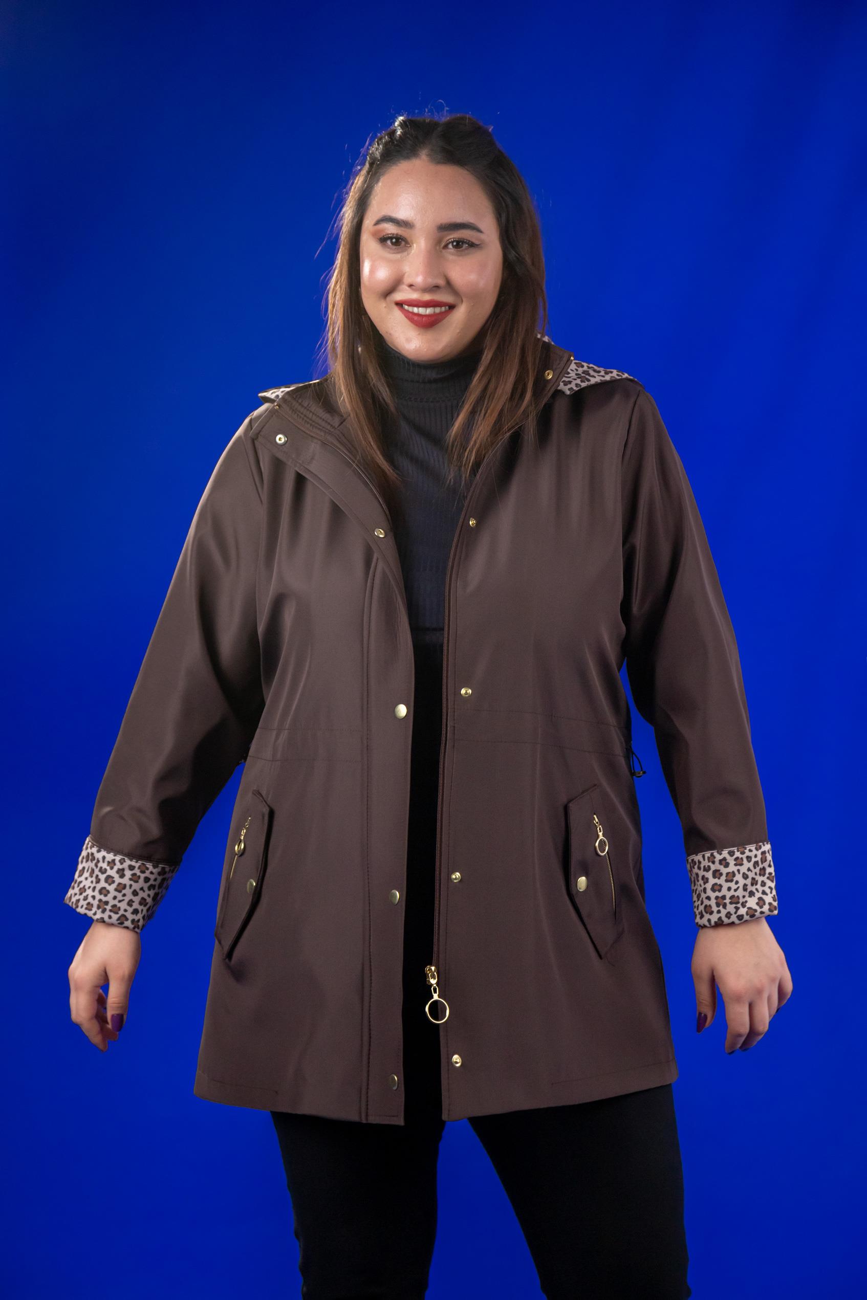 Büyük Beden 1222442 Leoparlı Thomas Yağmurluk Kahverengı