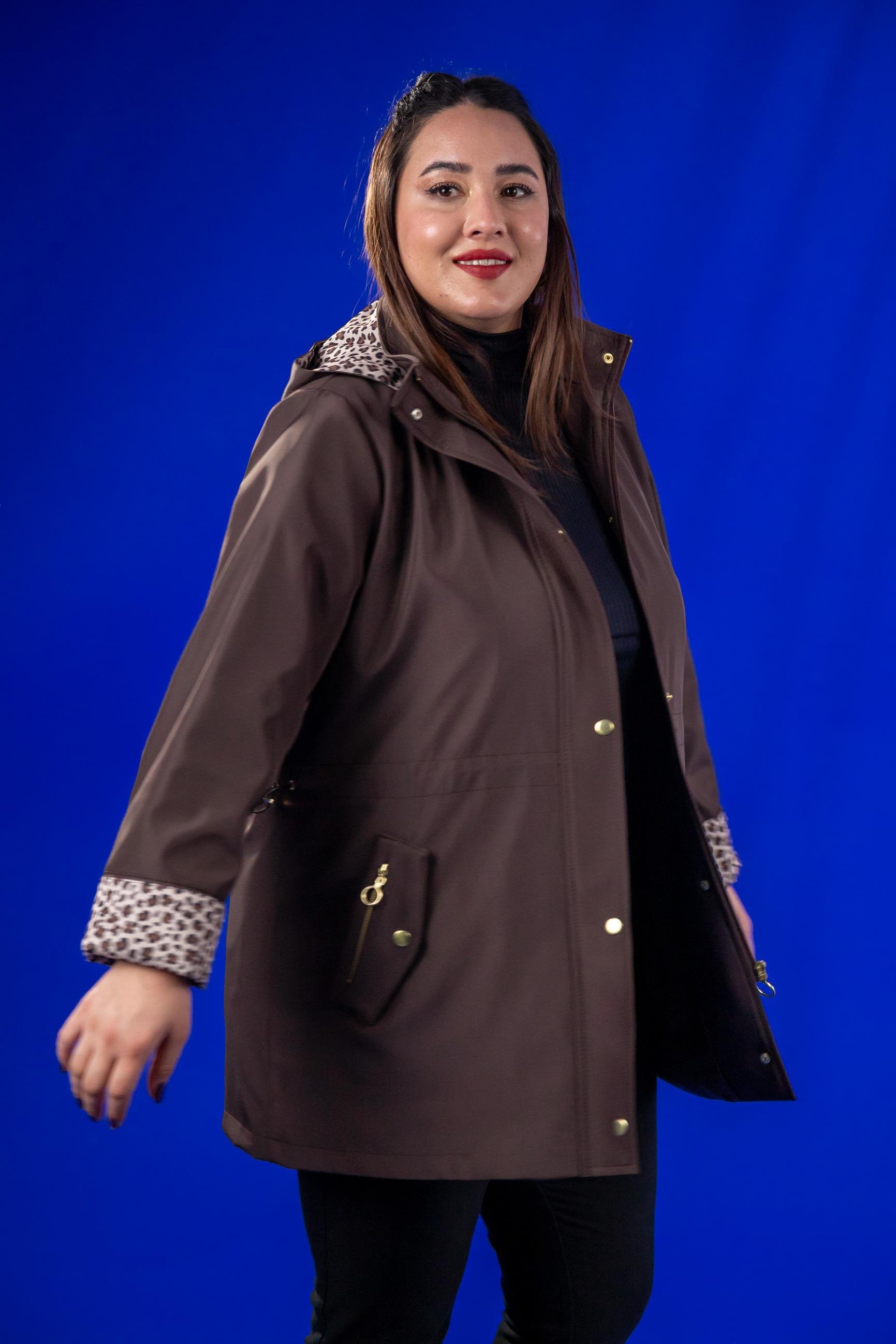 Büyük Beden 1222442 Leoparlı Thomas Yağmurluk Kahverengı