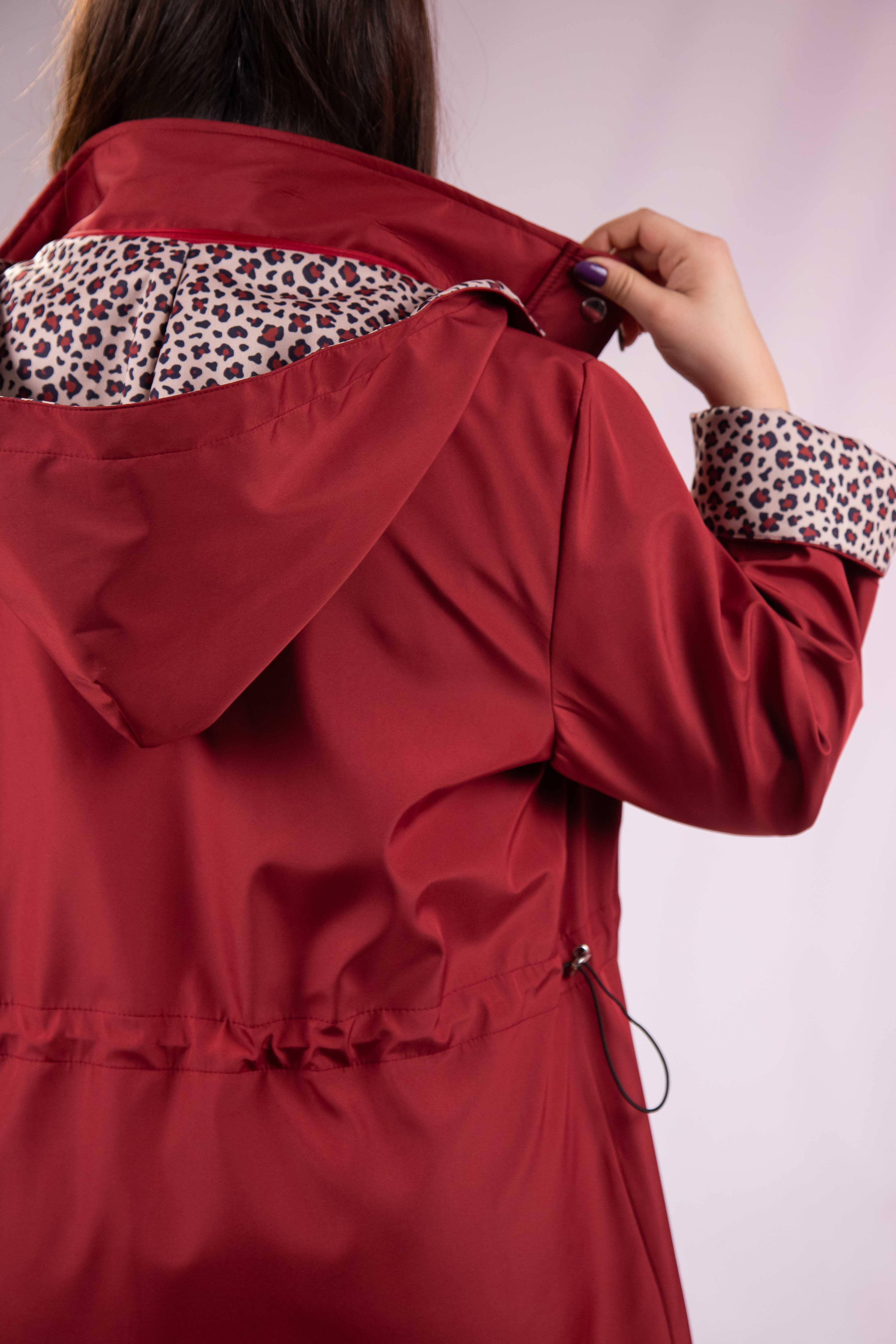 Büyük Beden 1222442 Leoparlı Thomas Yağmurluk Bordo