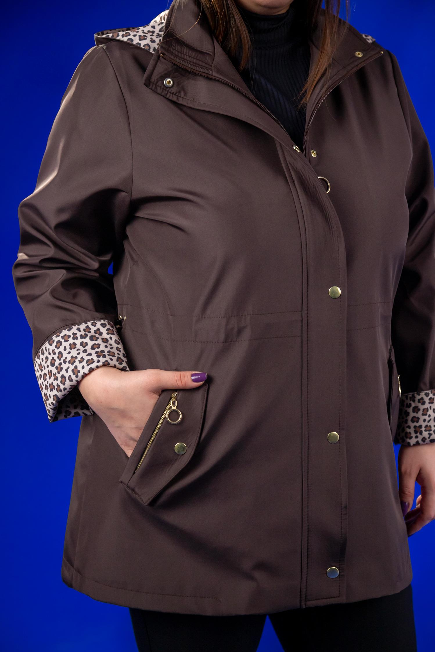 Büyük Beden 1222442 Leoparlı Thomas Yağmurluk Kahverengı