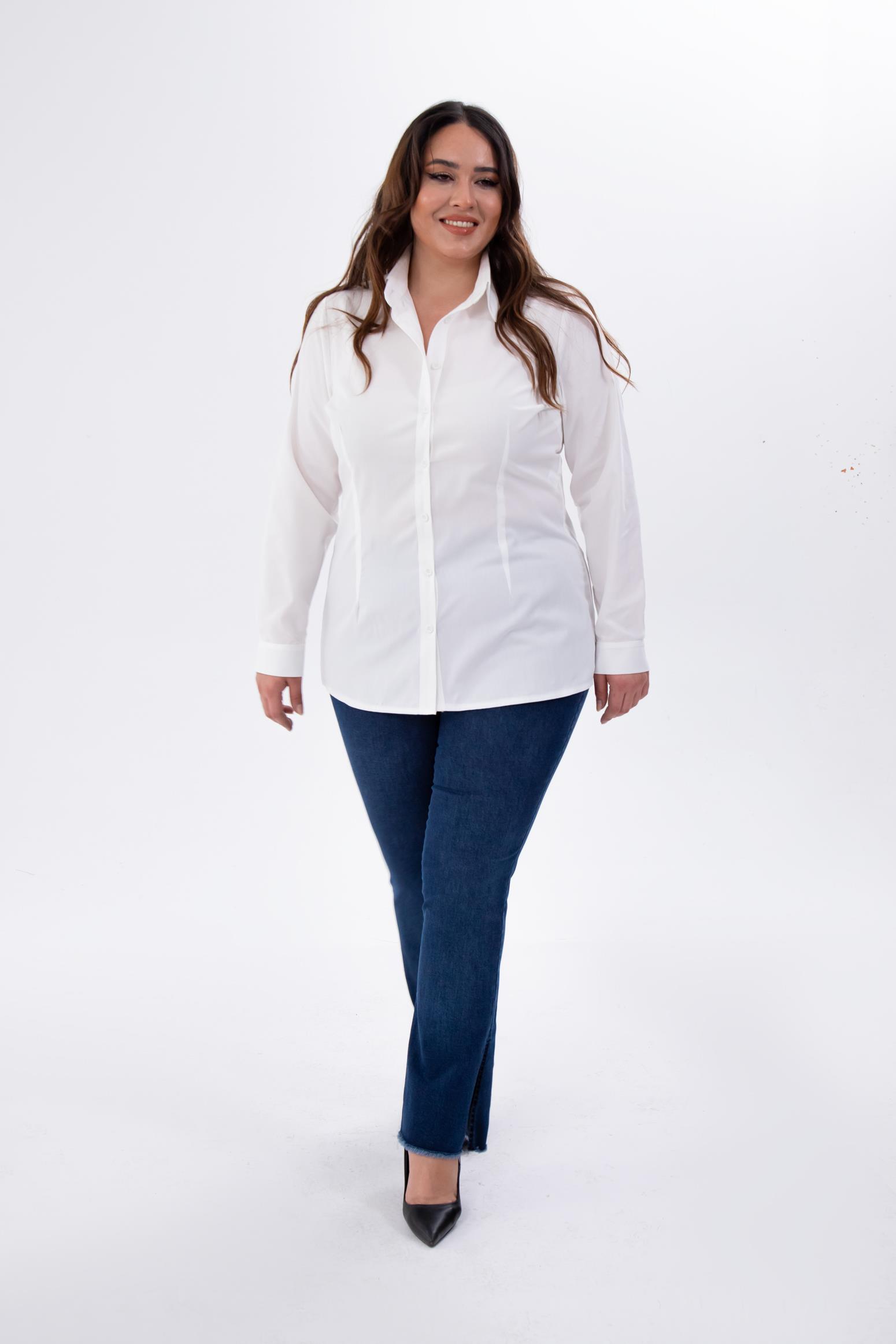 Büyük Beden 122252 Poplin Gömlek  Beyaz