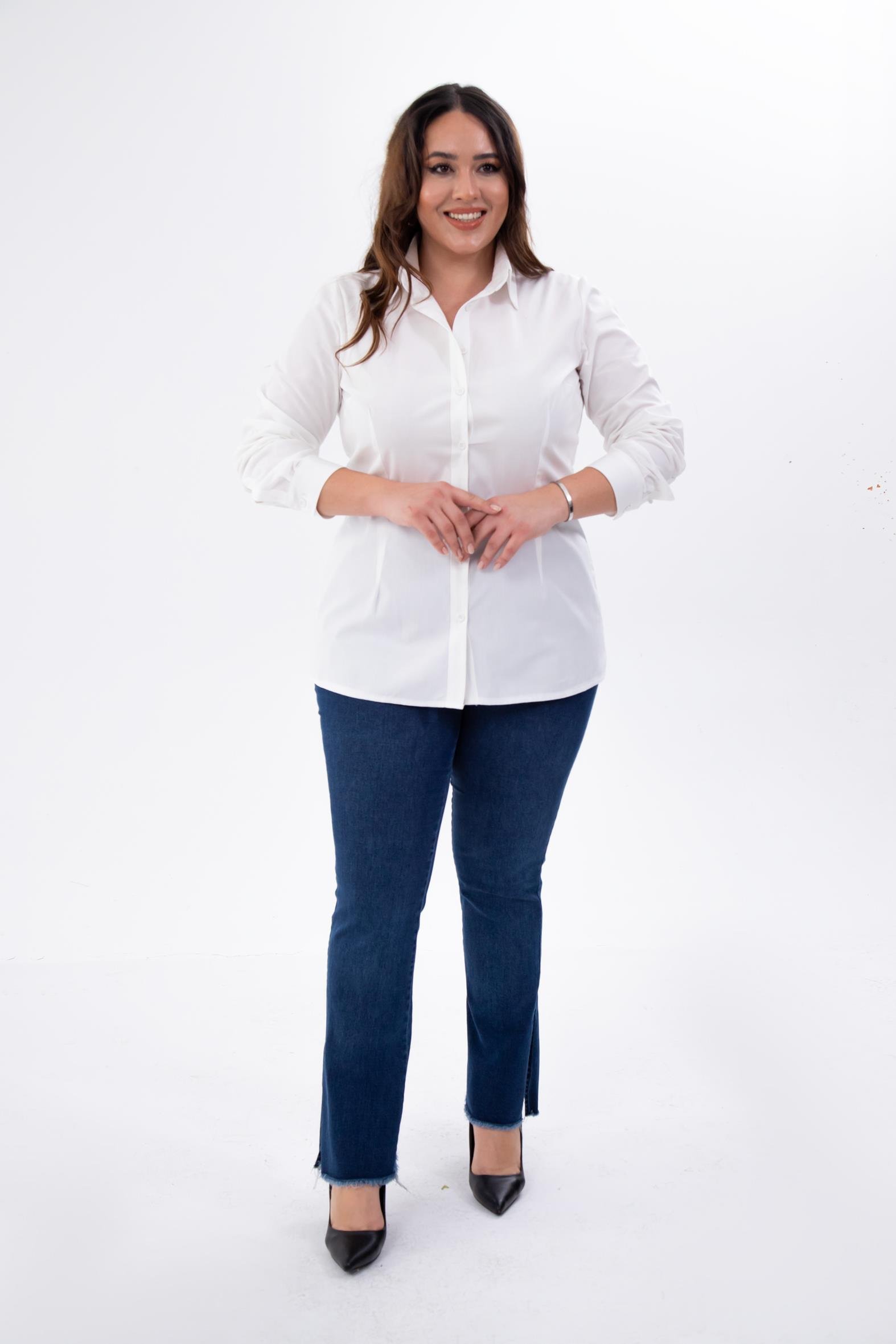 Büyük Beden 122252 Poplin Gömlek  Beyaz