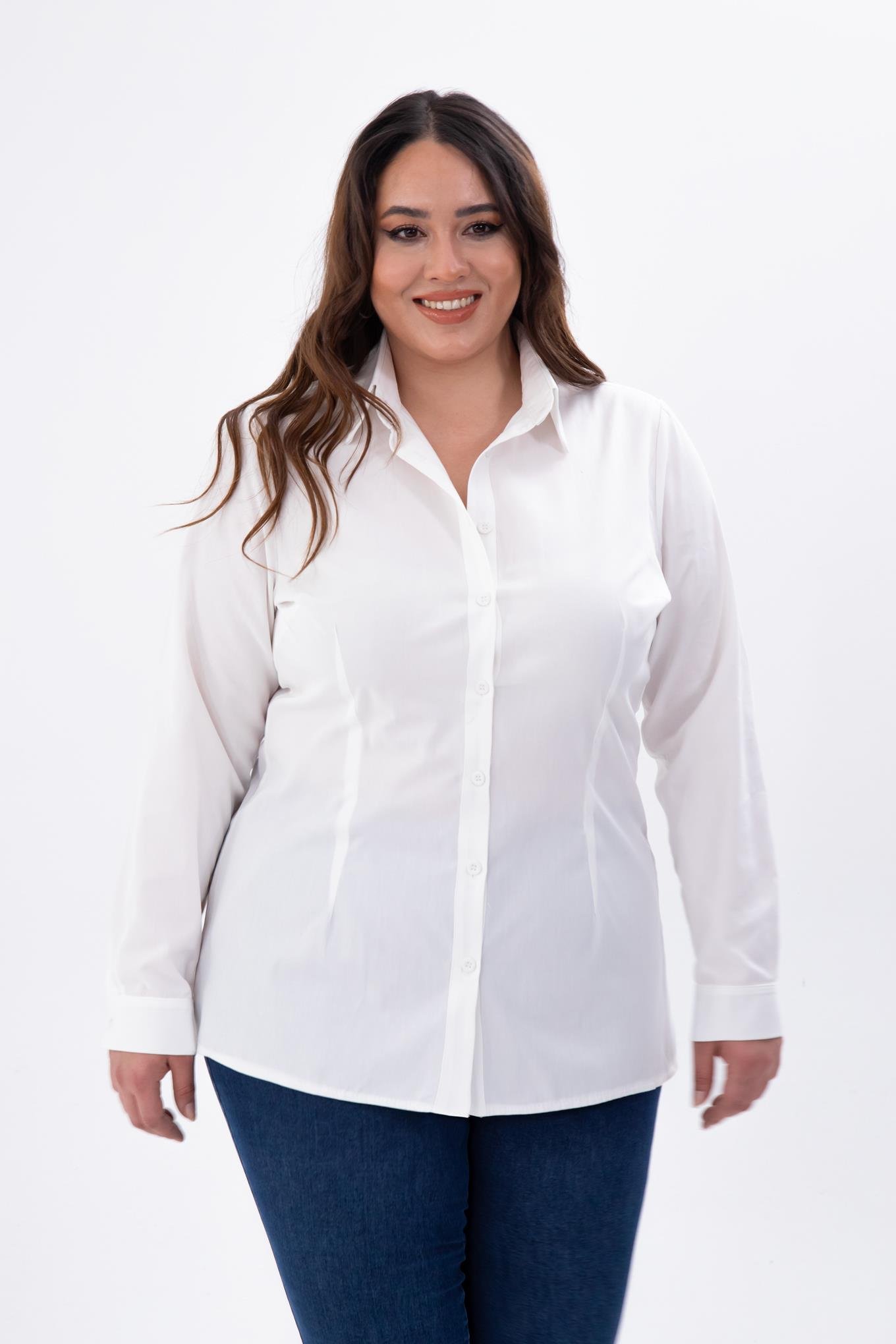 Büyük Beden 122252 Poplin Gömlek  Beyaz