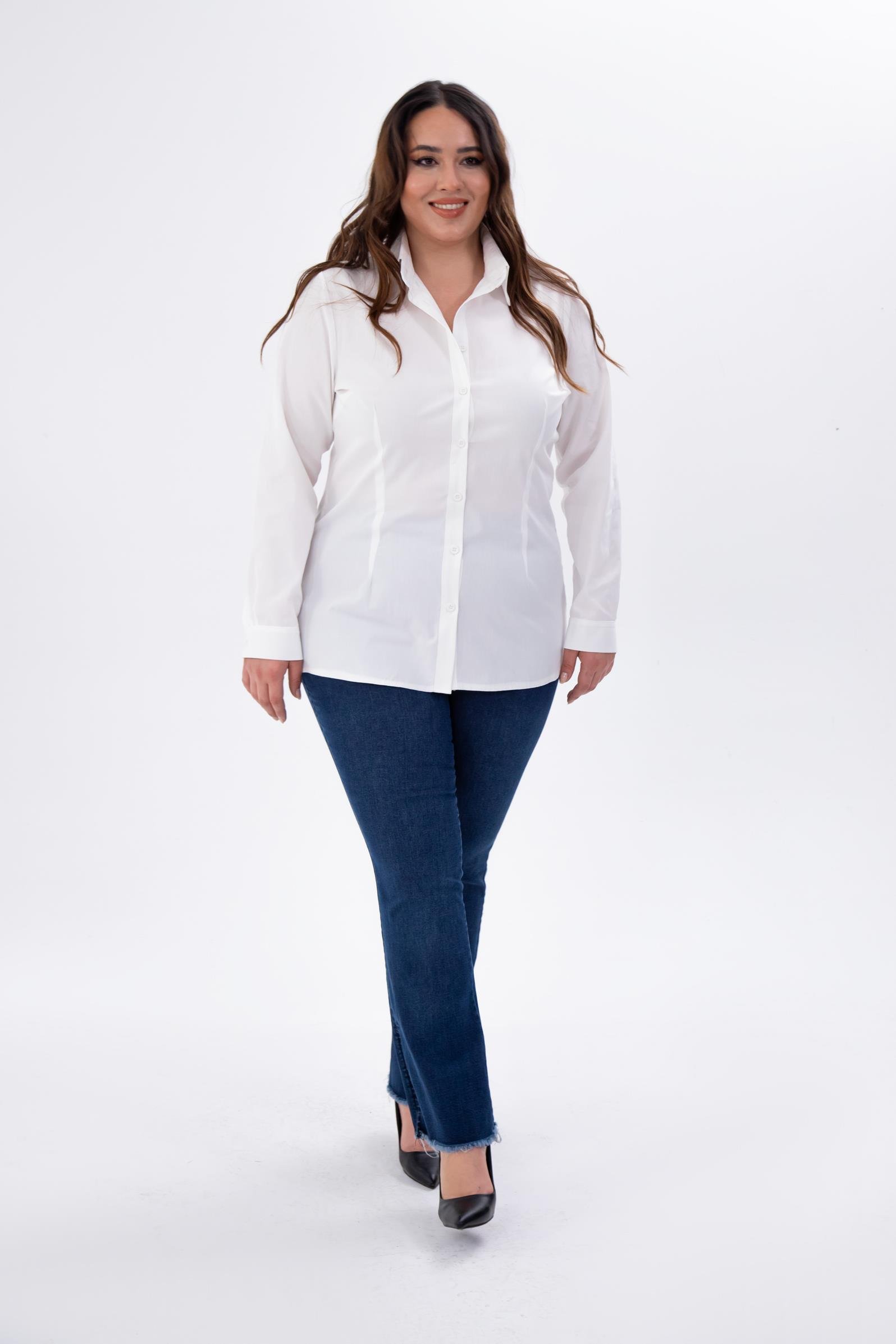 Büyük Beden 122252 Poplin Gömlek  Beyaz