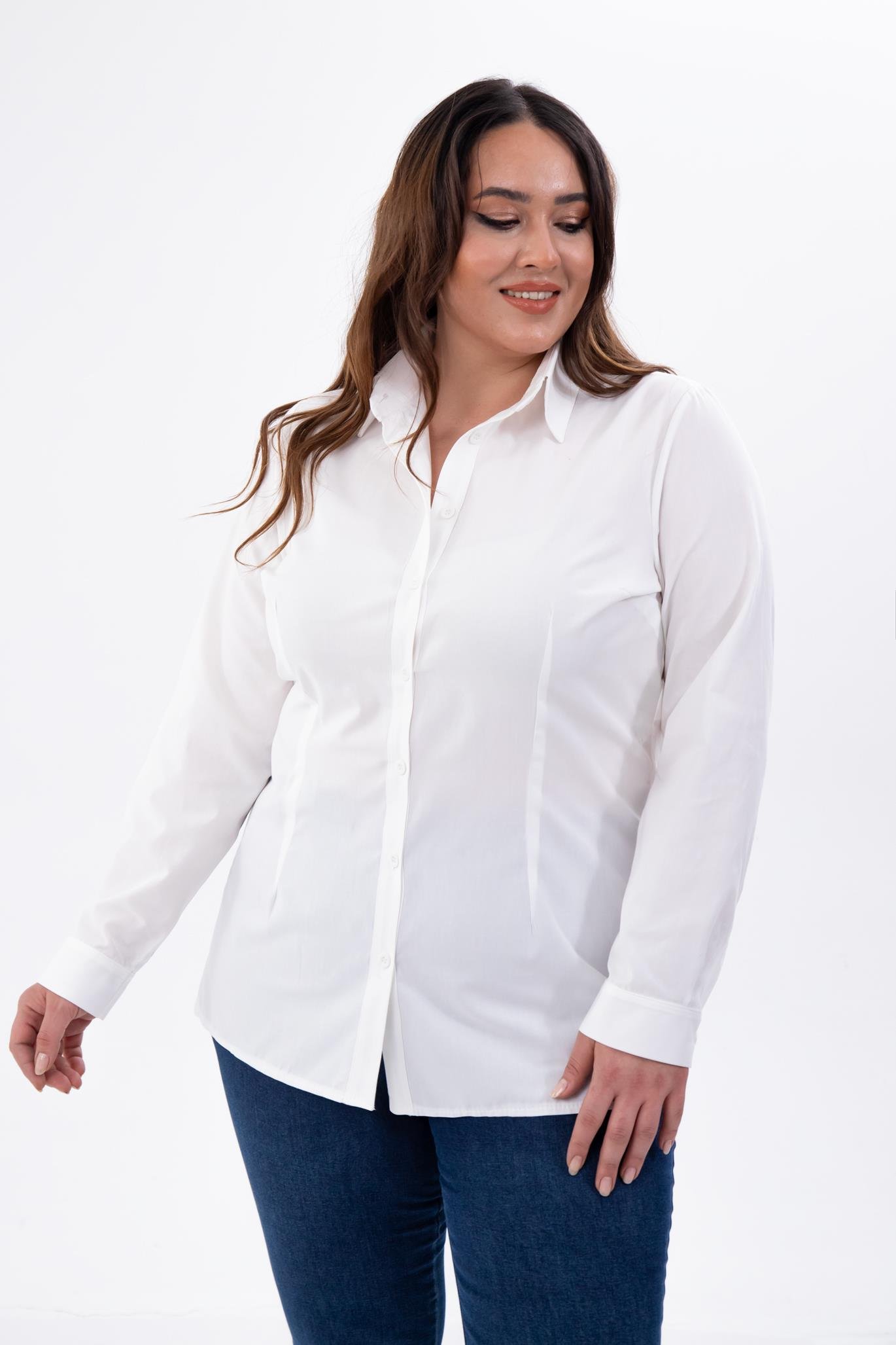 Büyük Beden 122252 Poplin Gömlek  Beyaz