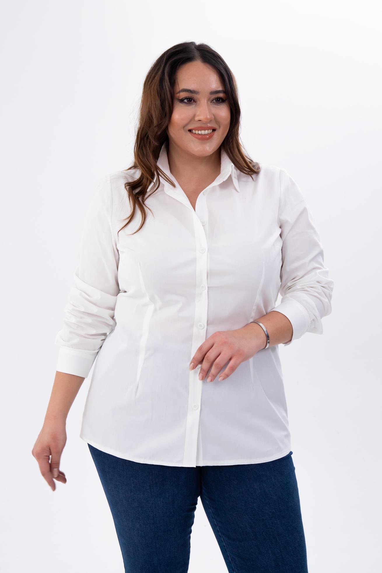 Büyük Beden 122252 Poplin Gömlek  Beyaz