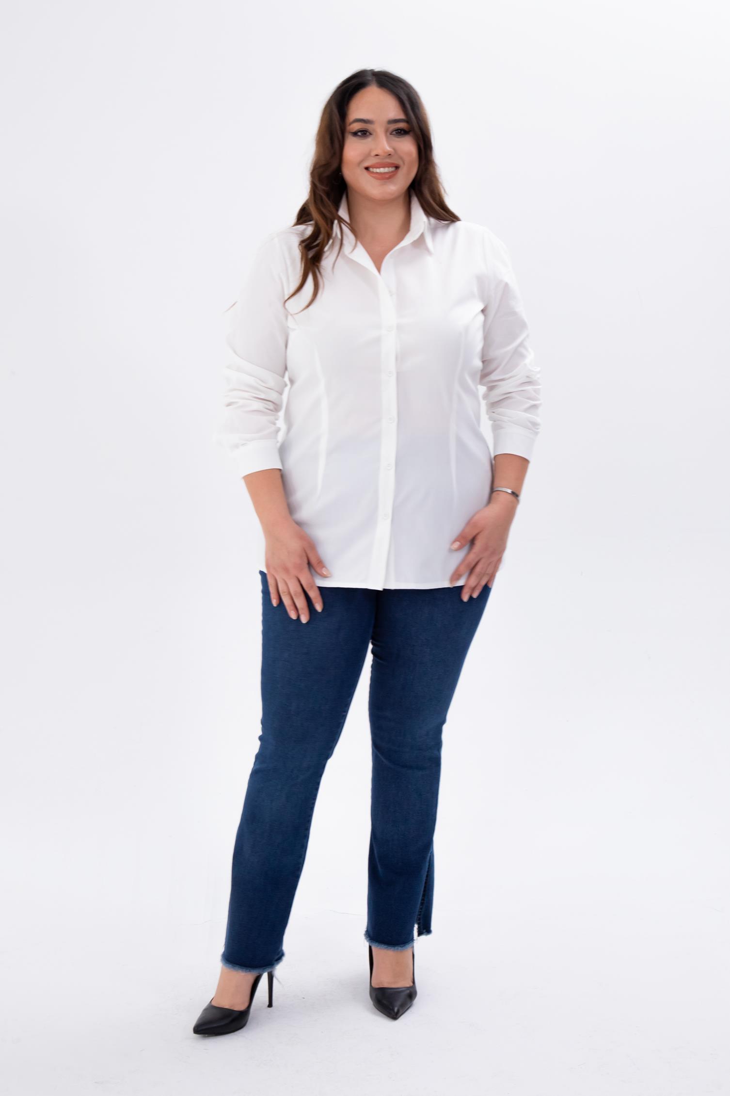 Büyük Beden 122252 Poplin Gömlek  Beyaz