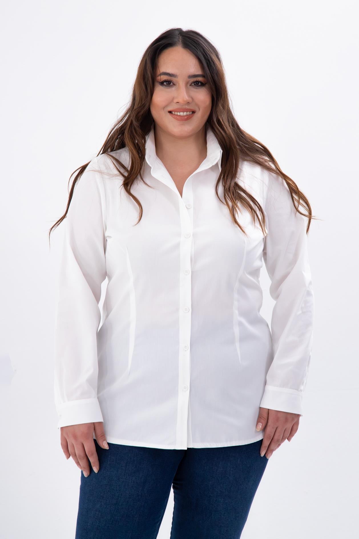 Büyük Beden 122252 Poplin Gömlek  Beyaz