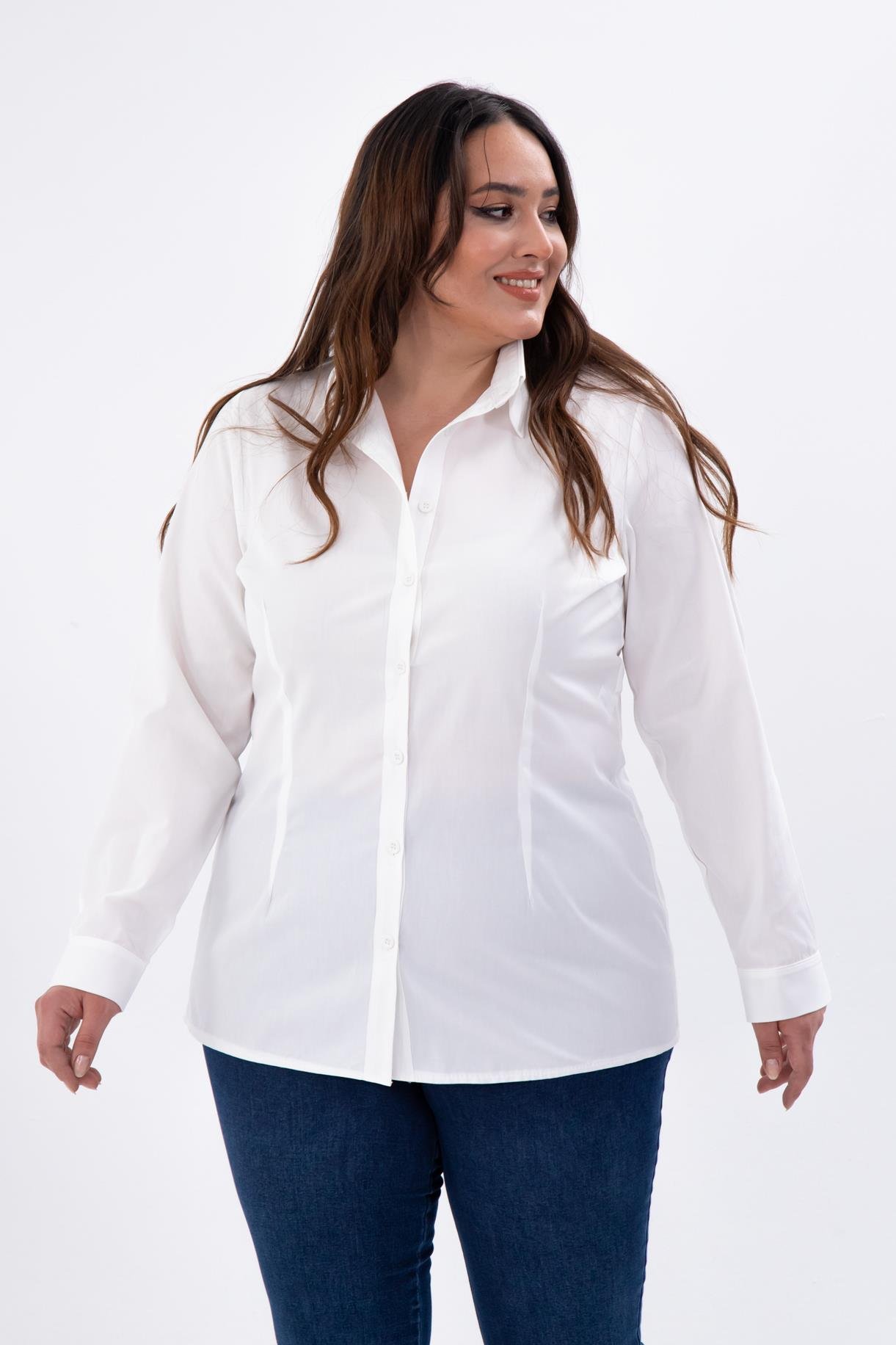 Büyük Beden 122252 Poplin Gömlek  Beyaz