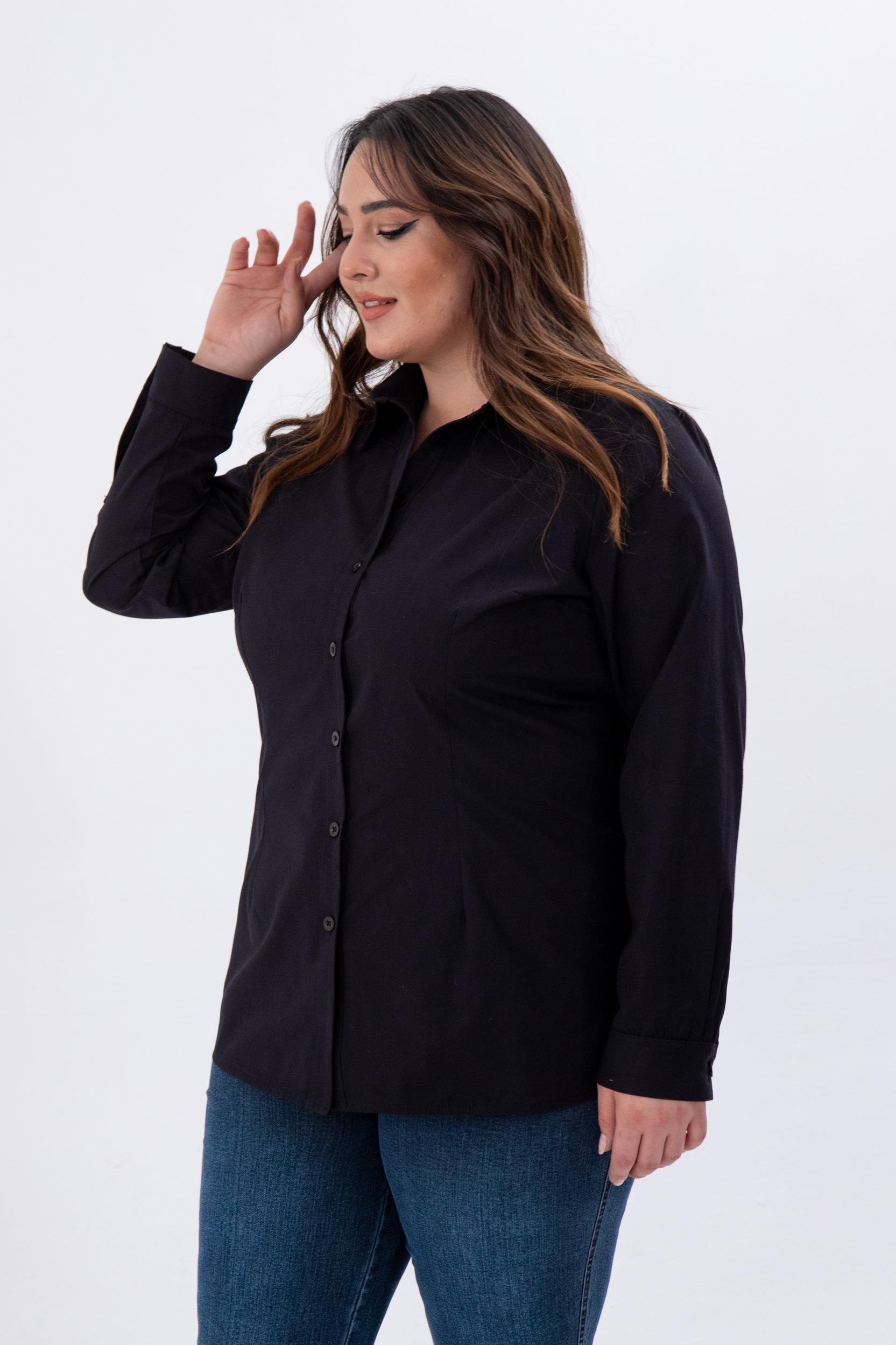 Büyük Beden 122252 Poplin Gömlek  Siyah