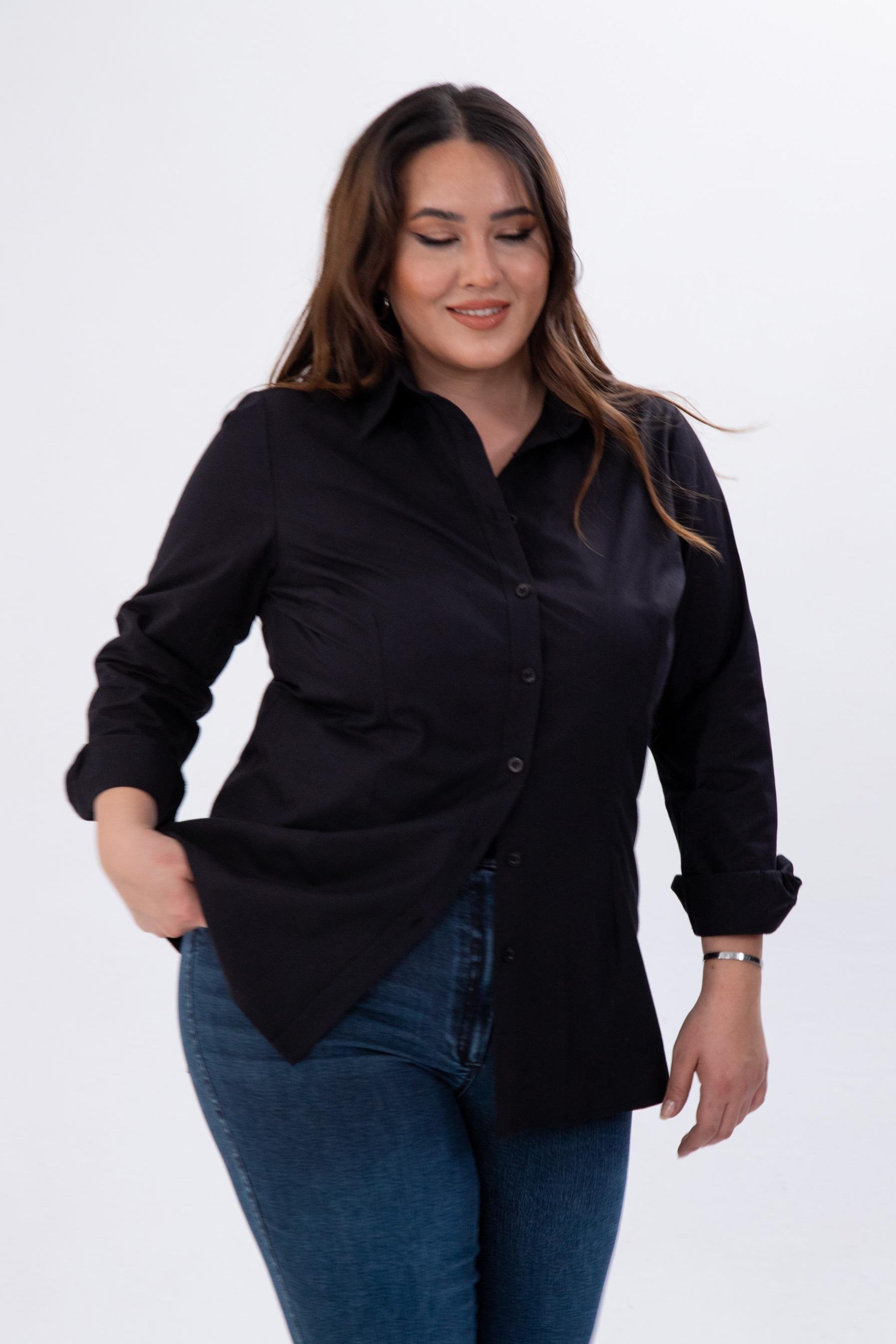 Büyük Beden 122252 Poplin Gömlek  Siyah